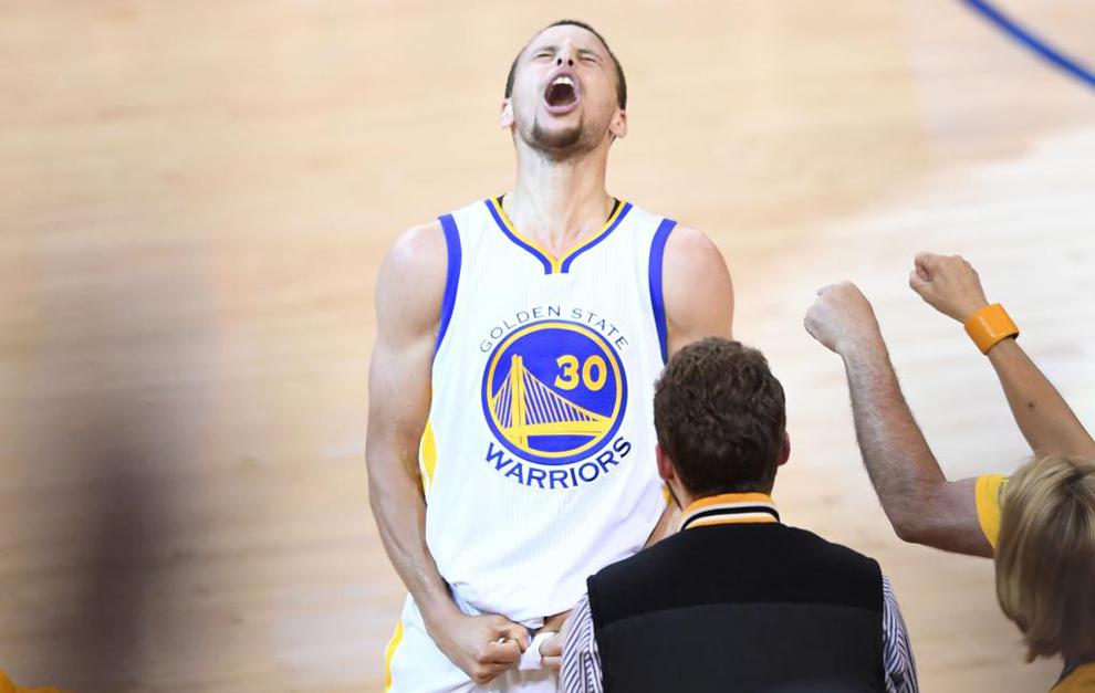 Stephen Curry celebrando el titulo de la Conferencia Oeste