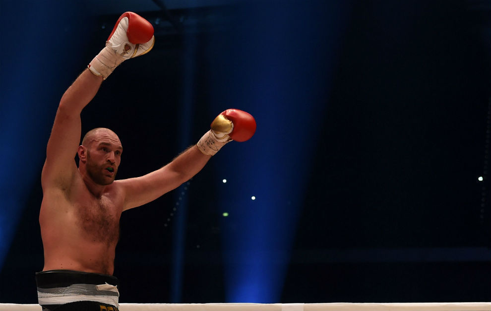 Tyson Fury celebra su victoria ante Wladimir Klitschko.