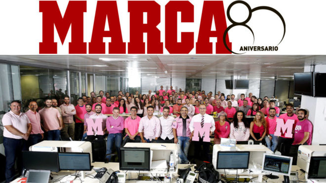 El 19 de octubre la redacci�n de MARCA se visti� de rosa con motivo del D�a Contra el C�ncer de Mama