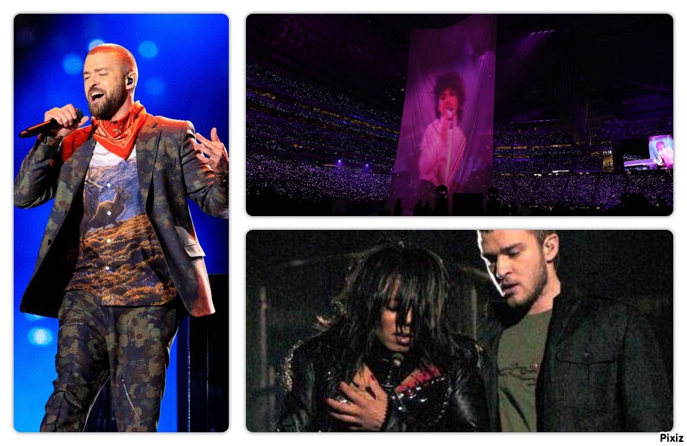 Justin Timberlake en la Super Bowl durante el 'Nipplegate' de 2012 y...