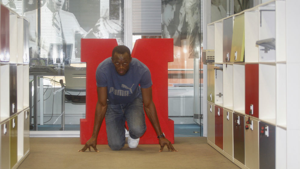 Usain Bolt, en la redacci�n de MARCA tras los Mundiales de Berl�n 2009