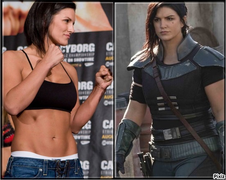 Gina Carano como luchadora de MMA y en su papel de Cara Dune en The...