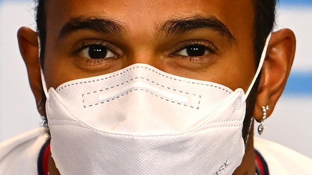 Lewis Hamilton, en la rueda de prensa del GP de Portugal 2021.