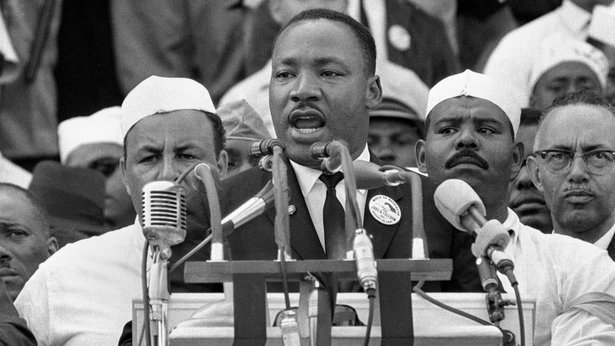 In this Aug. 28, 1963, file photo, Dr. Martin Luther King Jr. addresses marchers during his I Have a Dream speech at the Lincoln Memorial in Washington.