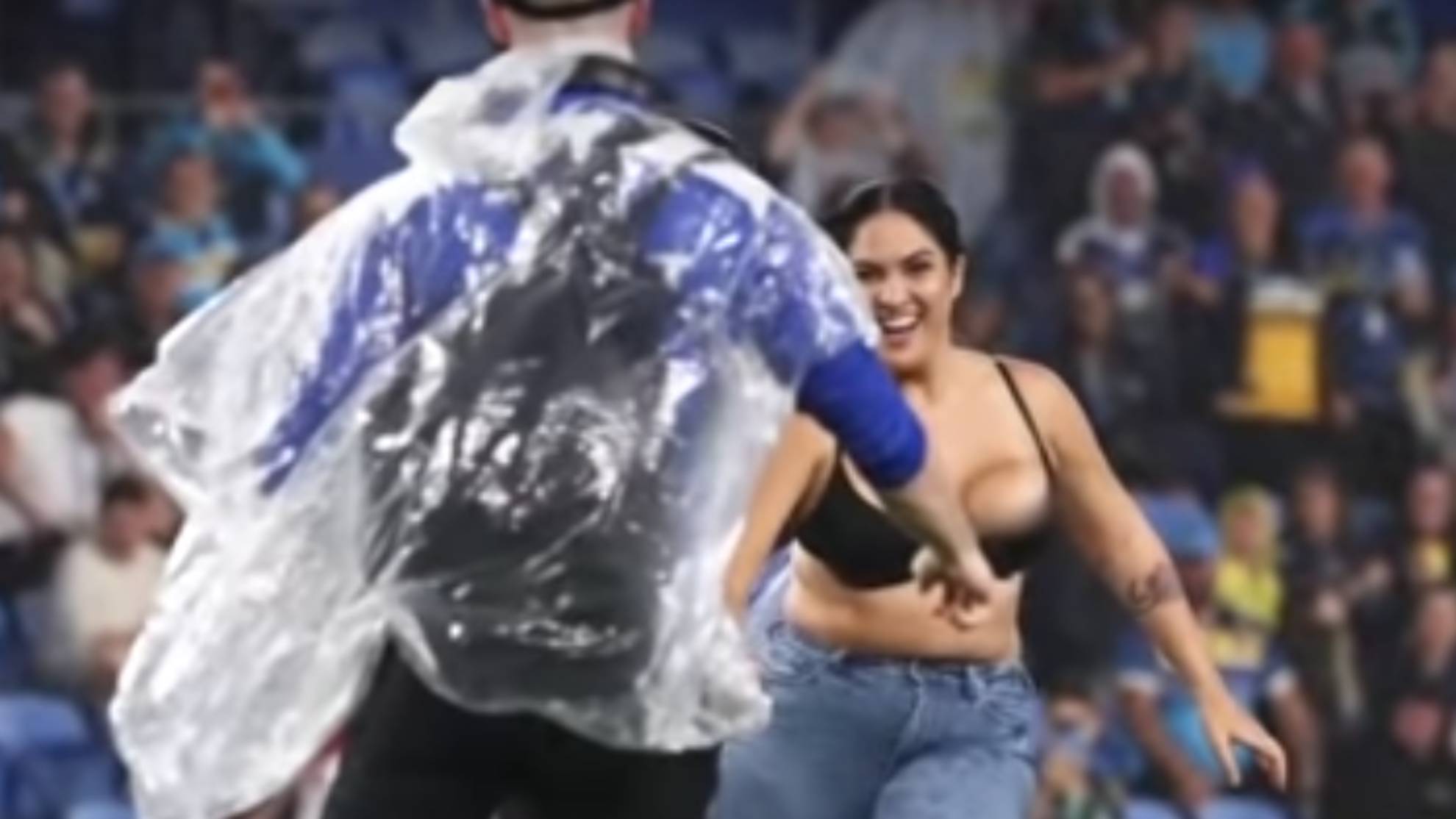 Woman in underwear interrupts rugby match in Australia: She was tackled to the ground by security