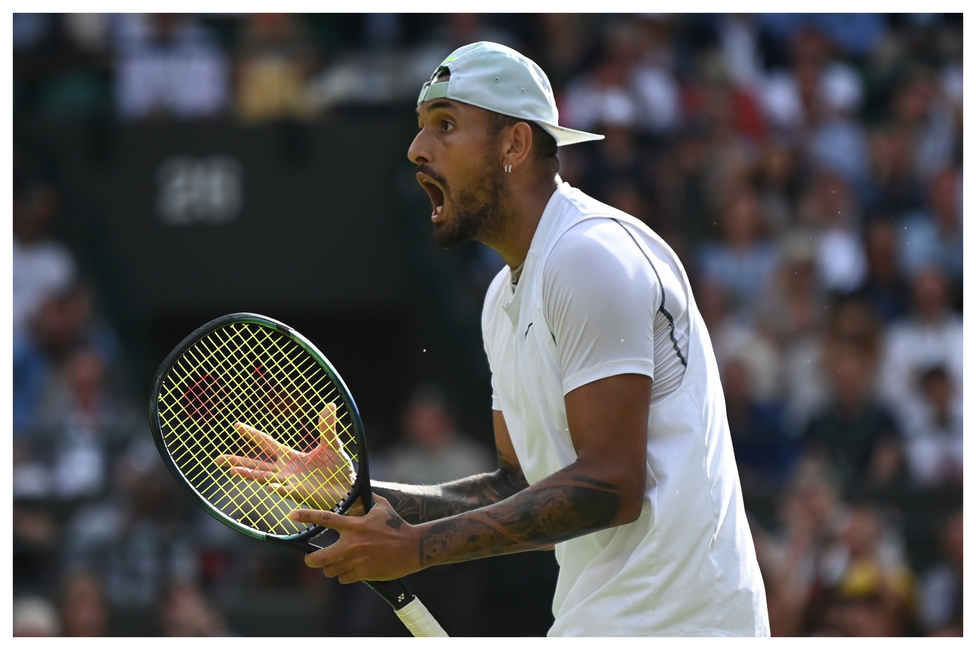 Nick Kyrgios during 2022 Wimbledon final against Djokovic.