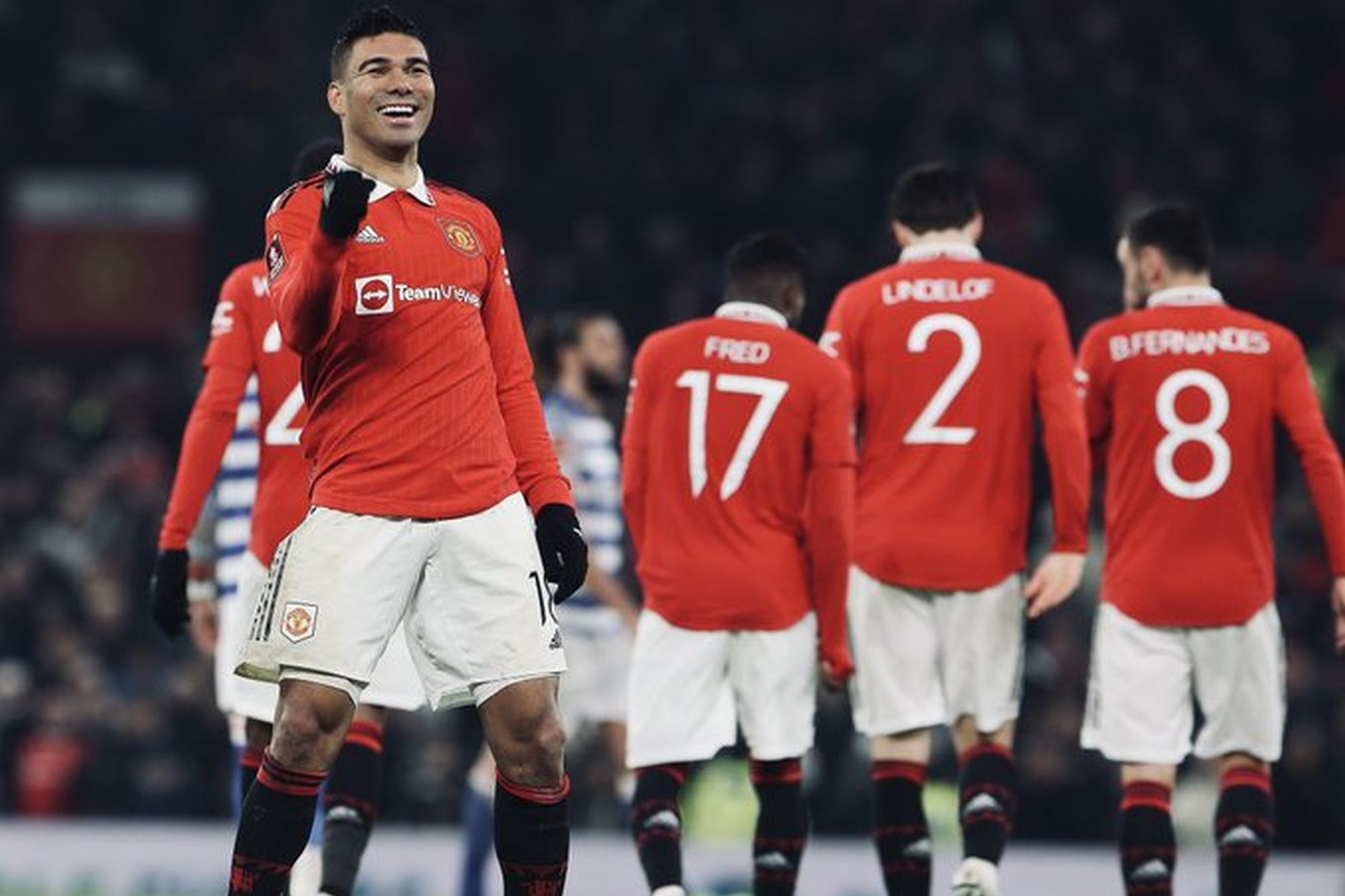 Casemiro celebrates in Manchester Uniteds win over Reading