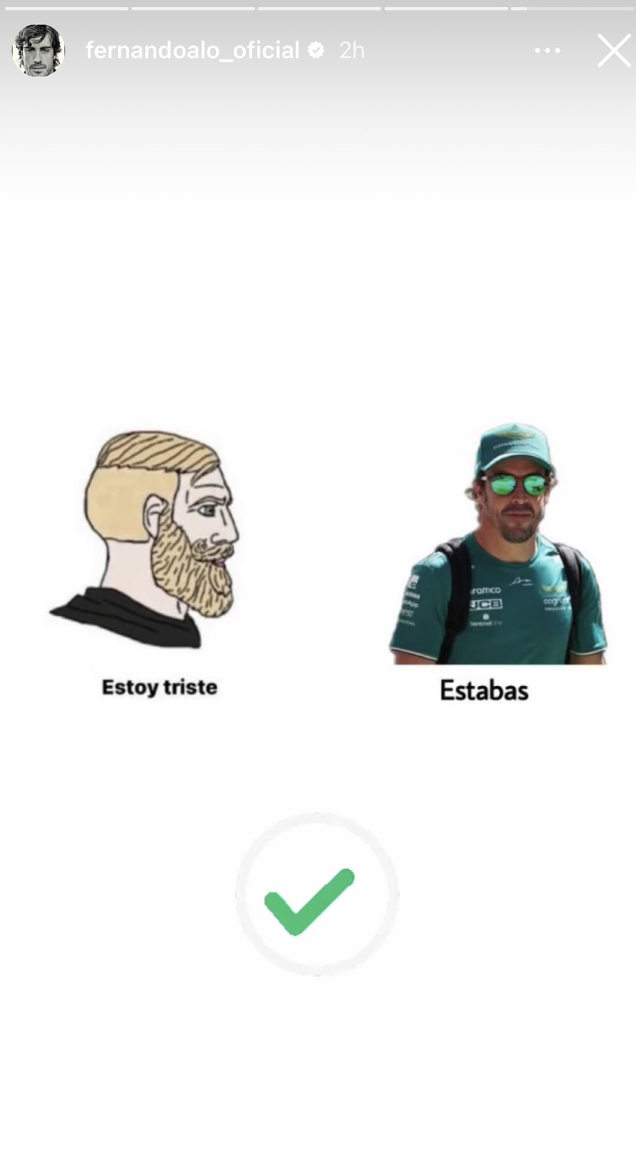 El meme que subi� Alonso a su Instagram.
