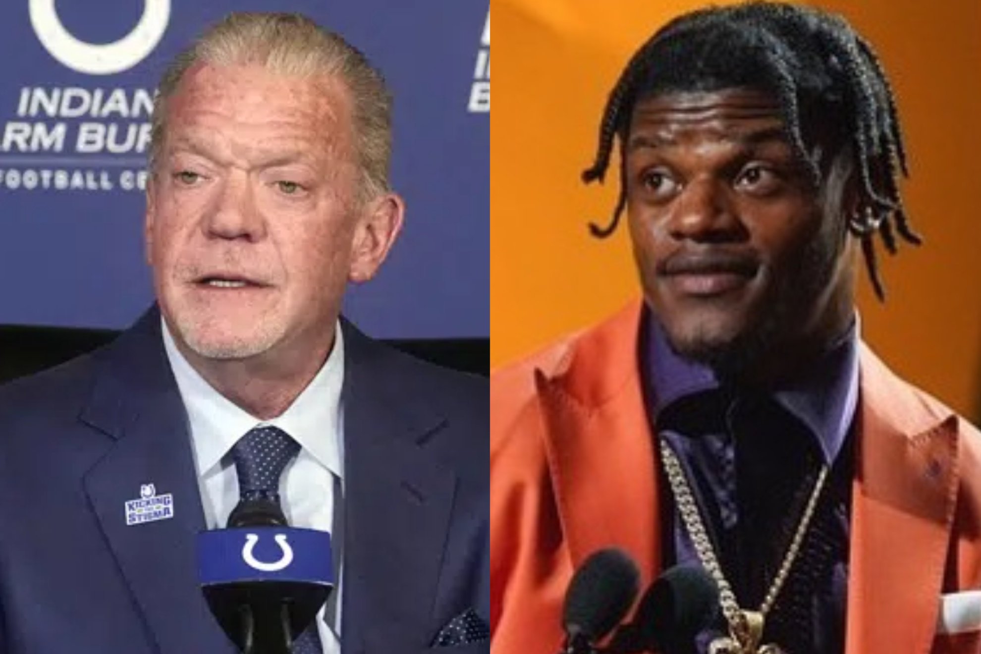 Indianapolis Colts owner Jim Irsay and free agent quarterback Lamar Jackson.