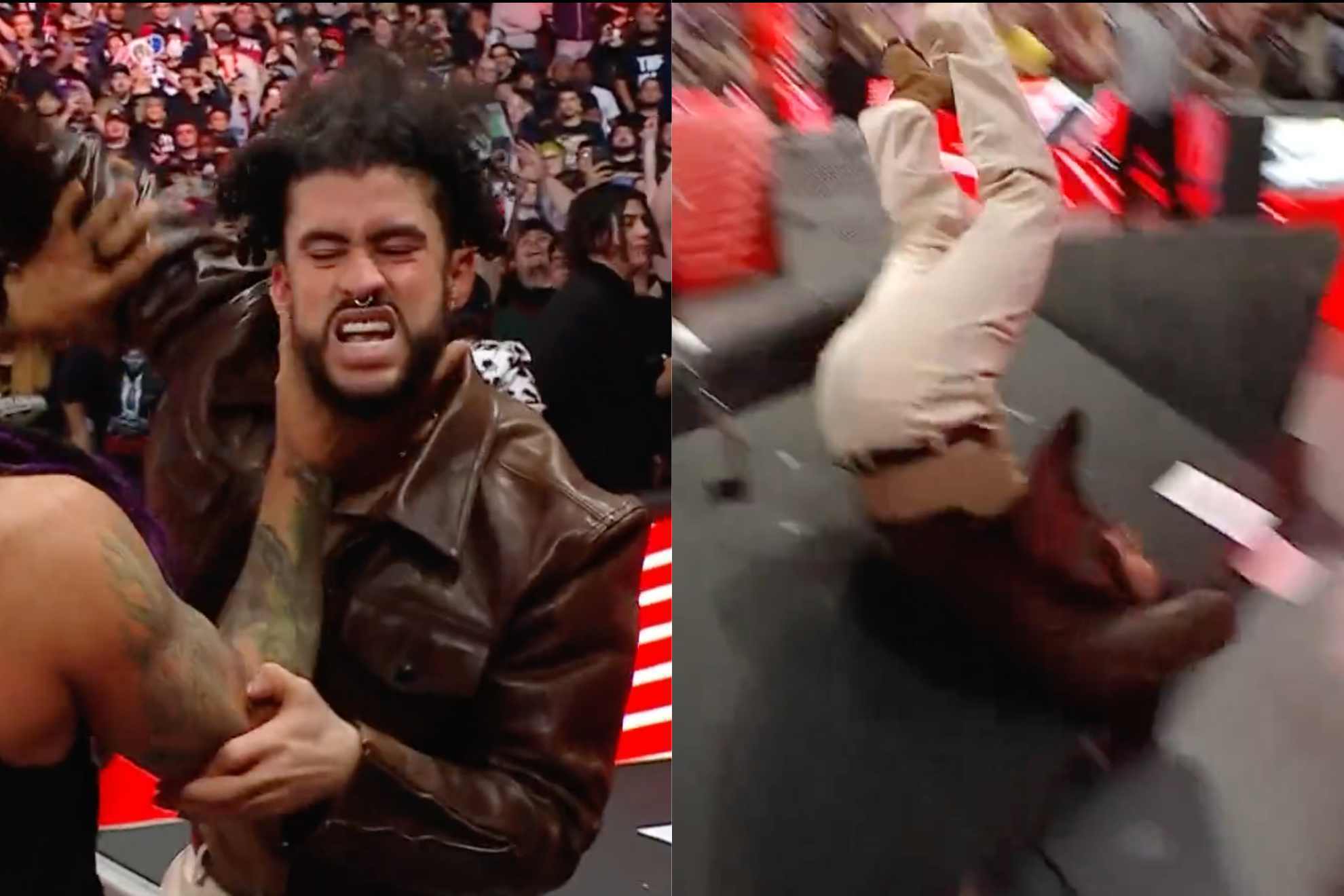 Bad Bunny gets smacked by Dominik Mysterio and Damien Priest on Monday Night Raw