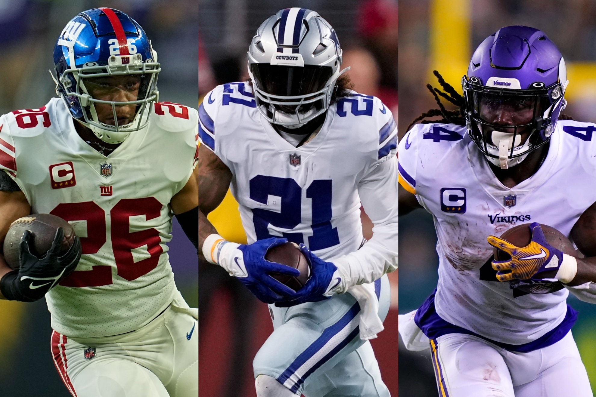 Saquon Barkley (Giants), Ezekiel Elliott (Cowboys) and Dalvin Cook (Vikings).