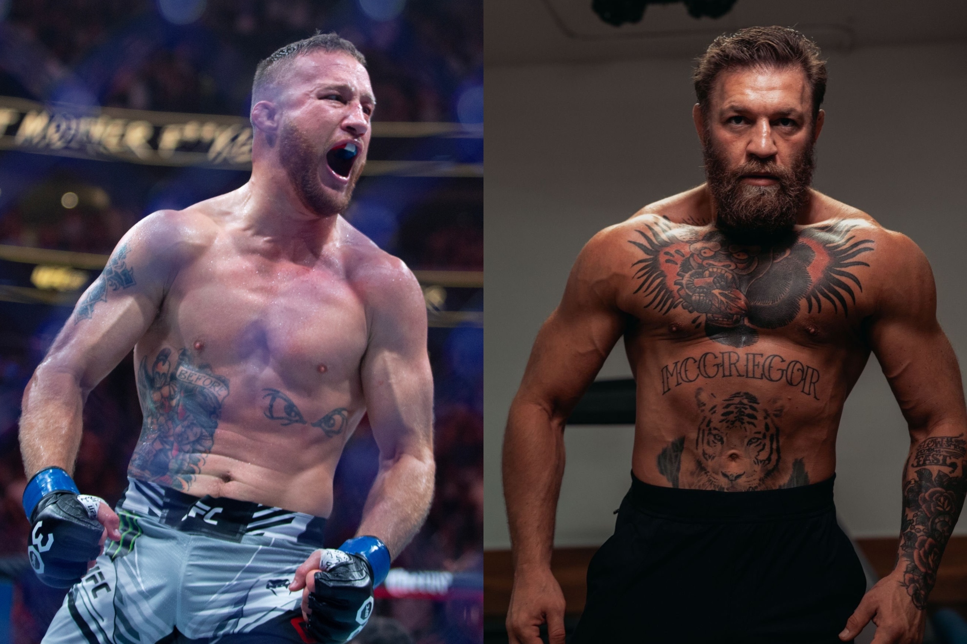 Justin Gaethje (Getty Images) and Conor McGregor (Twitter).