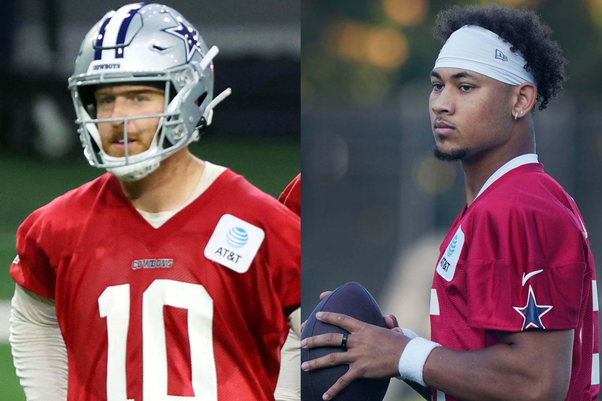 Cowboys back up quarterbacks, Cooper Rush (left) and Trey Lance.