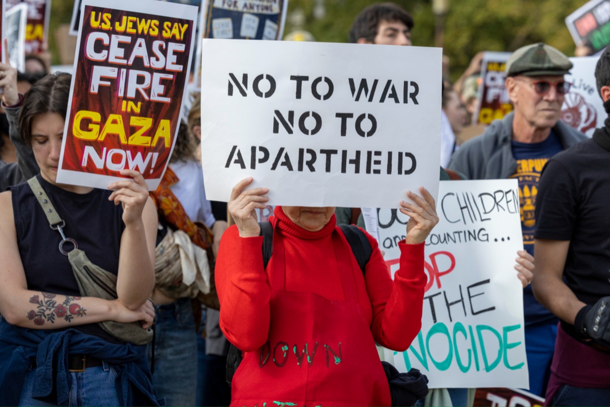 Demonstrators calling for a ceasefire in Gaza.