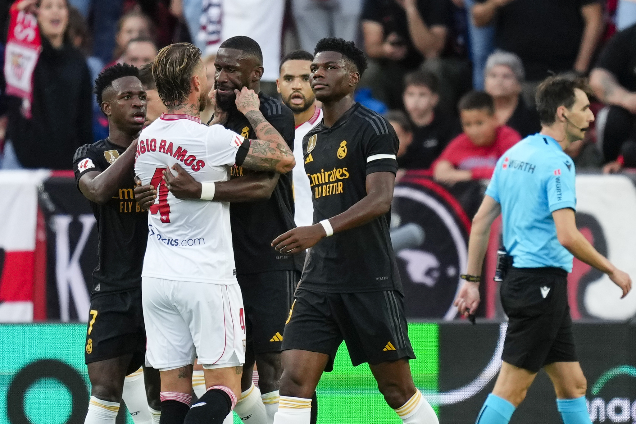 Sergio Ramos clashes with Rudiger.