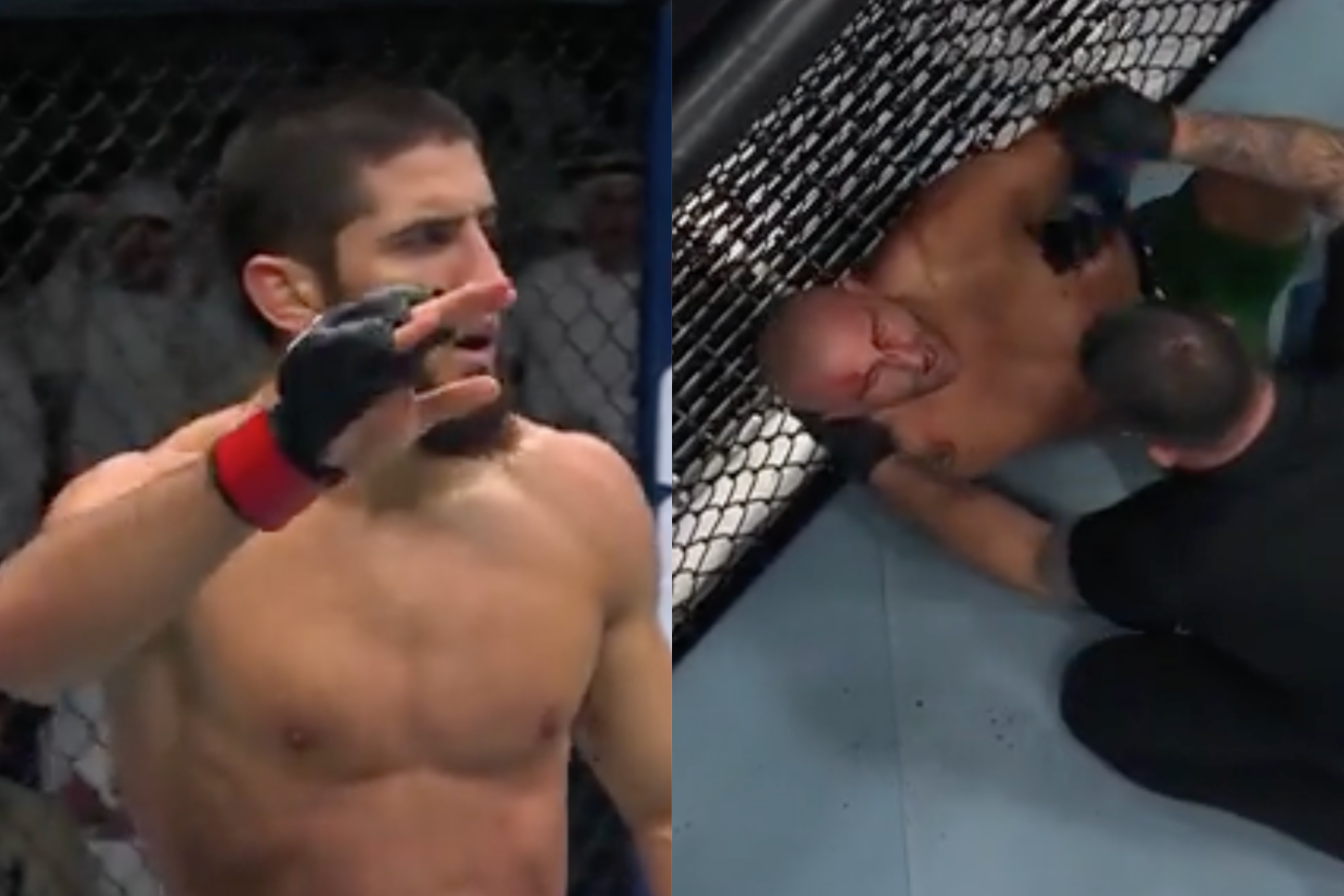 Islam Makhachev destroys Alexander Volkanovski in 1st round.