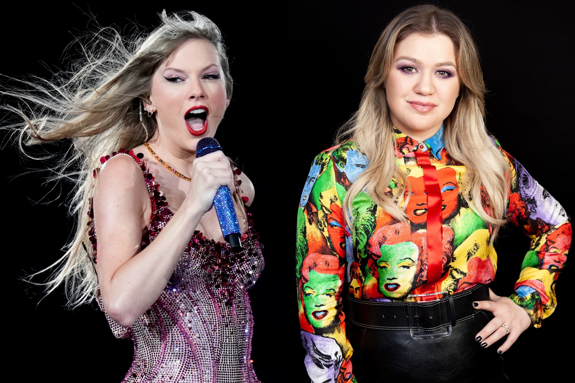 Pop music superstars Taylor Swift and Kelly Clarkson.