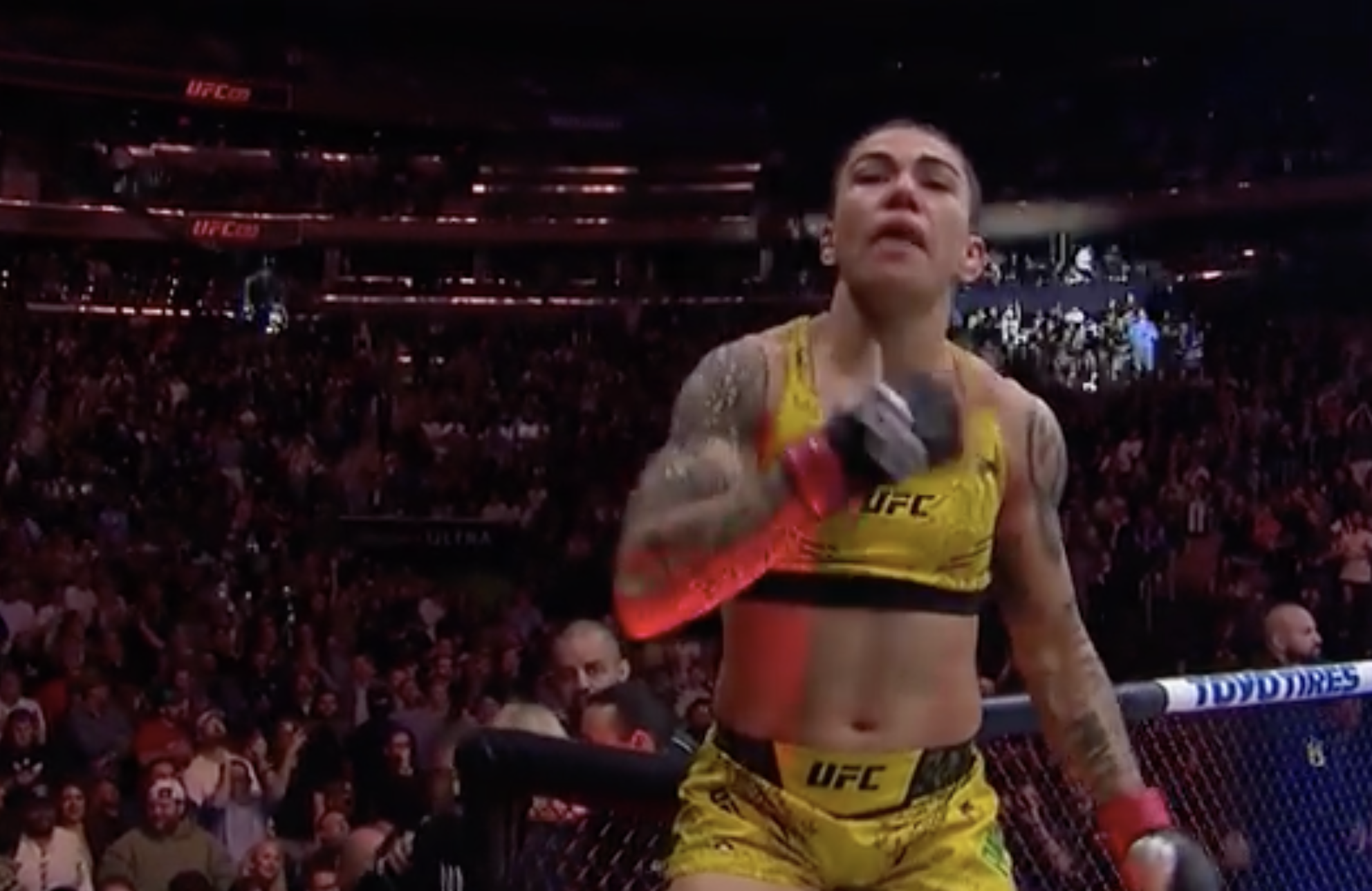 Jessica Andrade celebrates her win over Mackenzie Dern.