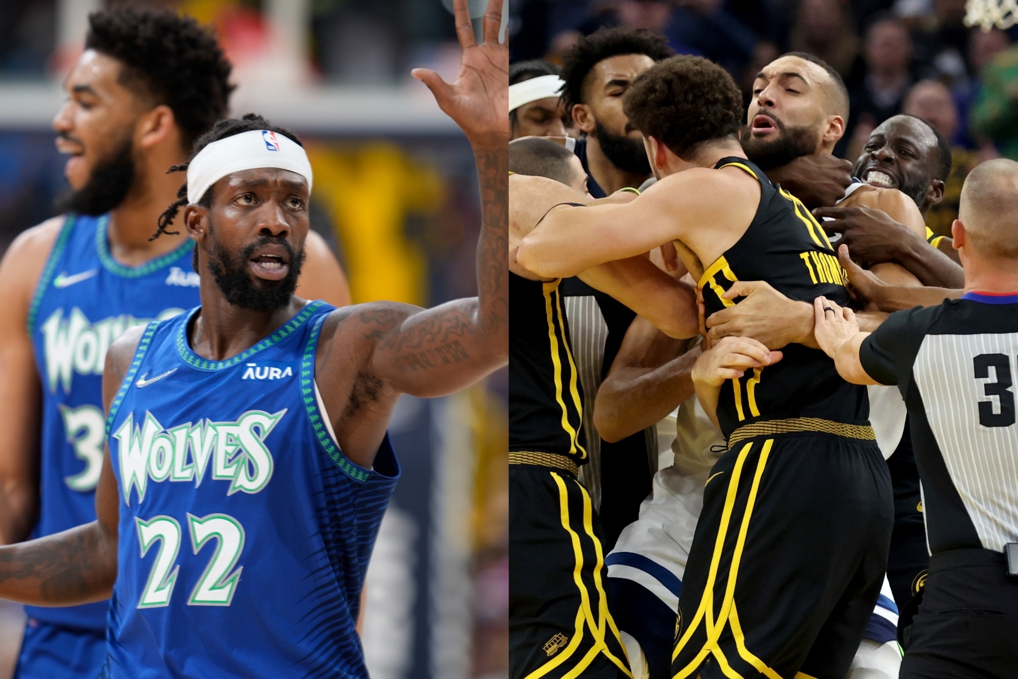 Mashup image of Patrick Beverley, Karl Anthony-Towns, Draymond Green and Rudy Gobert