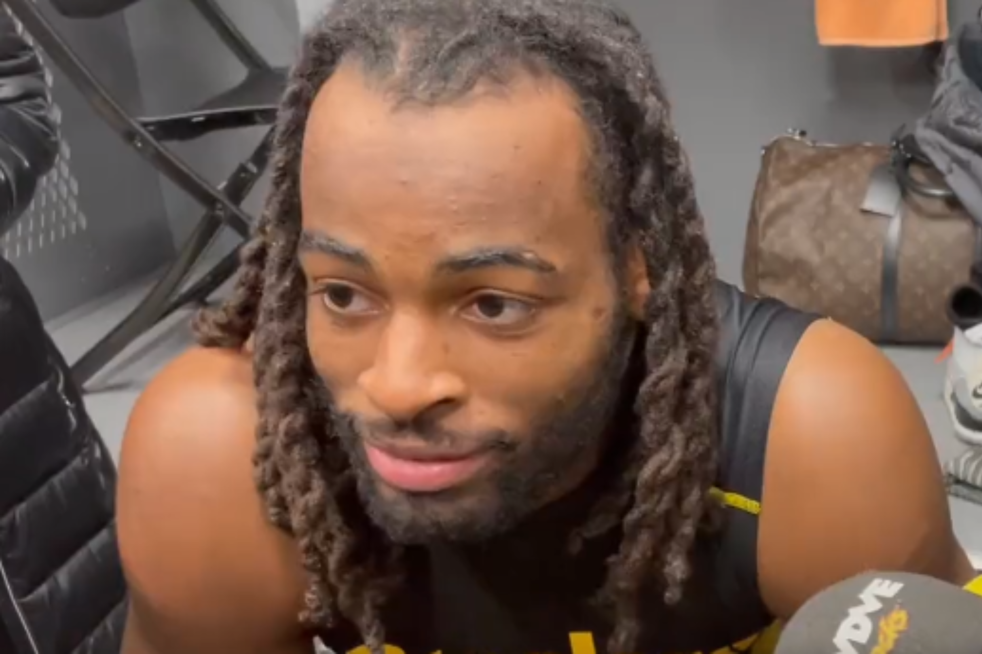 Harris speaks to the media following Pittsburghs loss to Cleveland.