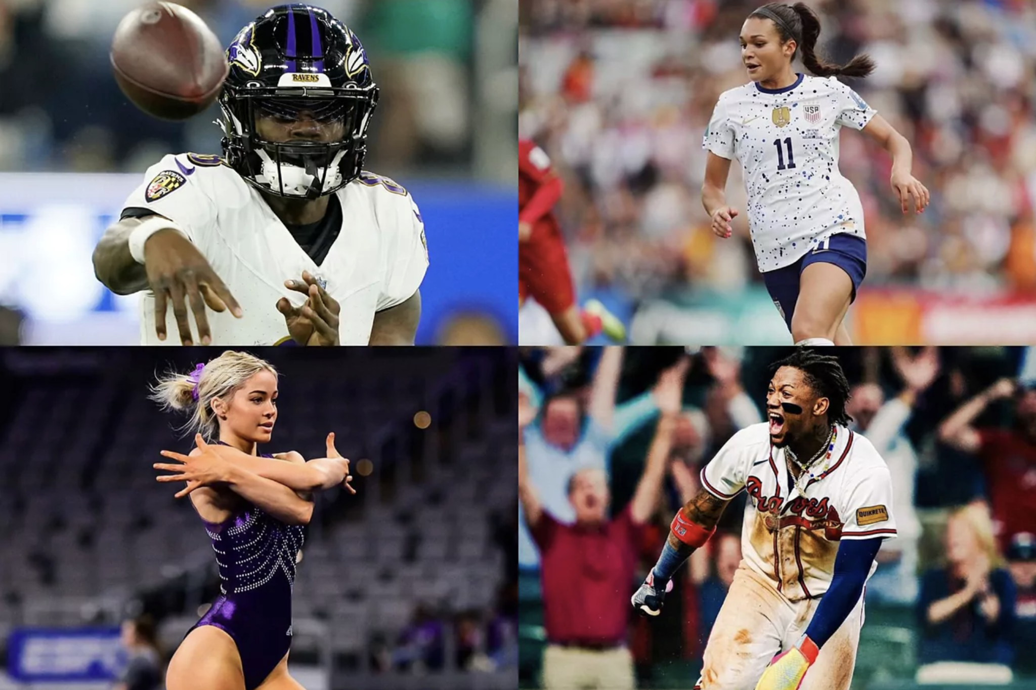 Lamar Jackson, Sophia Smith, Olivia Dunne and Ronald Acuna Jr.