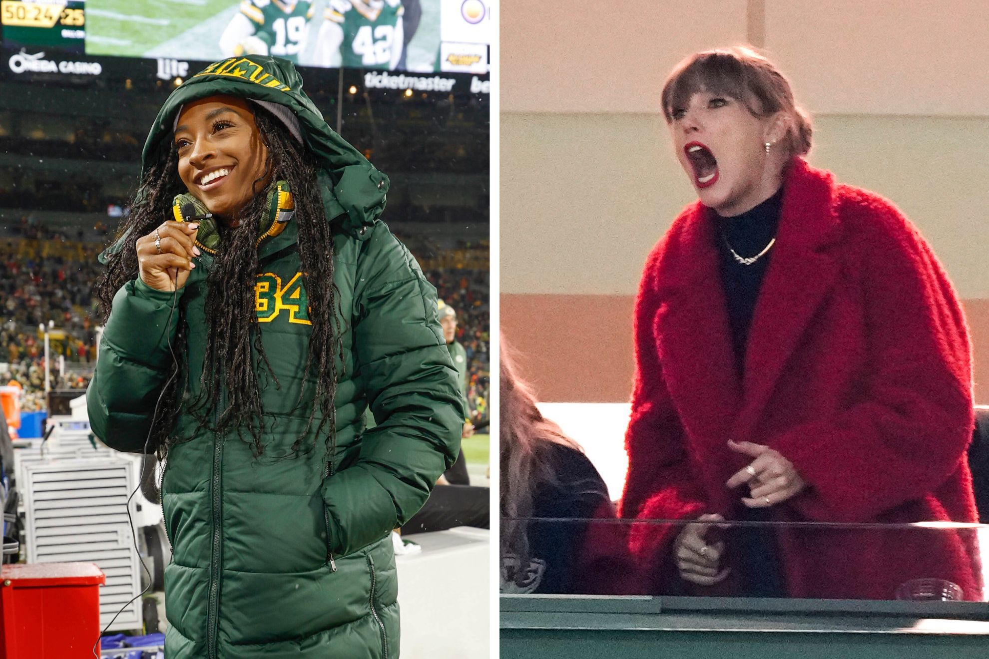 Taylor Swifts first Chiefs loss ends with Simone Biles husband pushing Travis Kalce