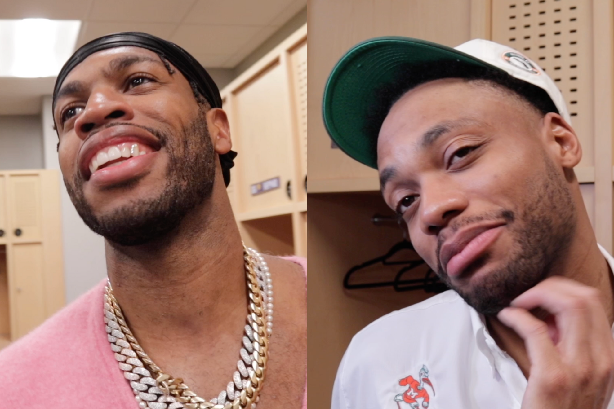Buddy Hield (left) and Bruce Brown (right) post-game.