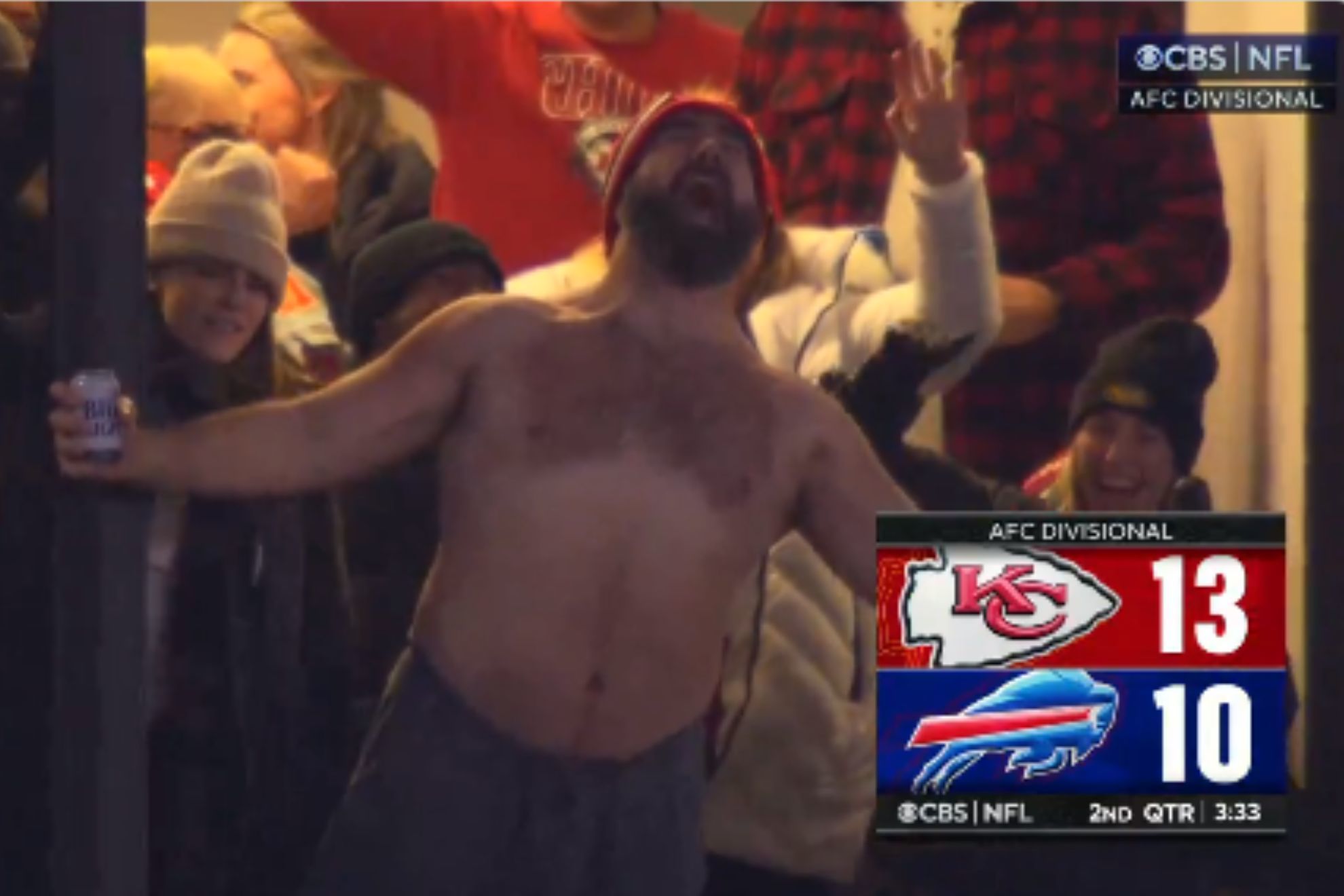Jason Kelce celebrates shirtless next to Taylor Swift after Travis historic TD