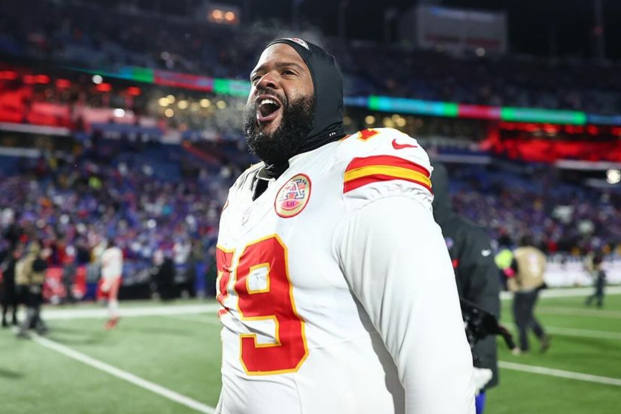 Chiefs offensive tackle, Donovan Smith, makes his way off the field after the AFC divisional round game against Buffalo