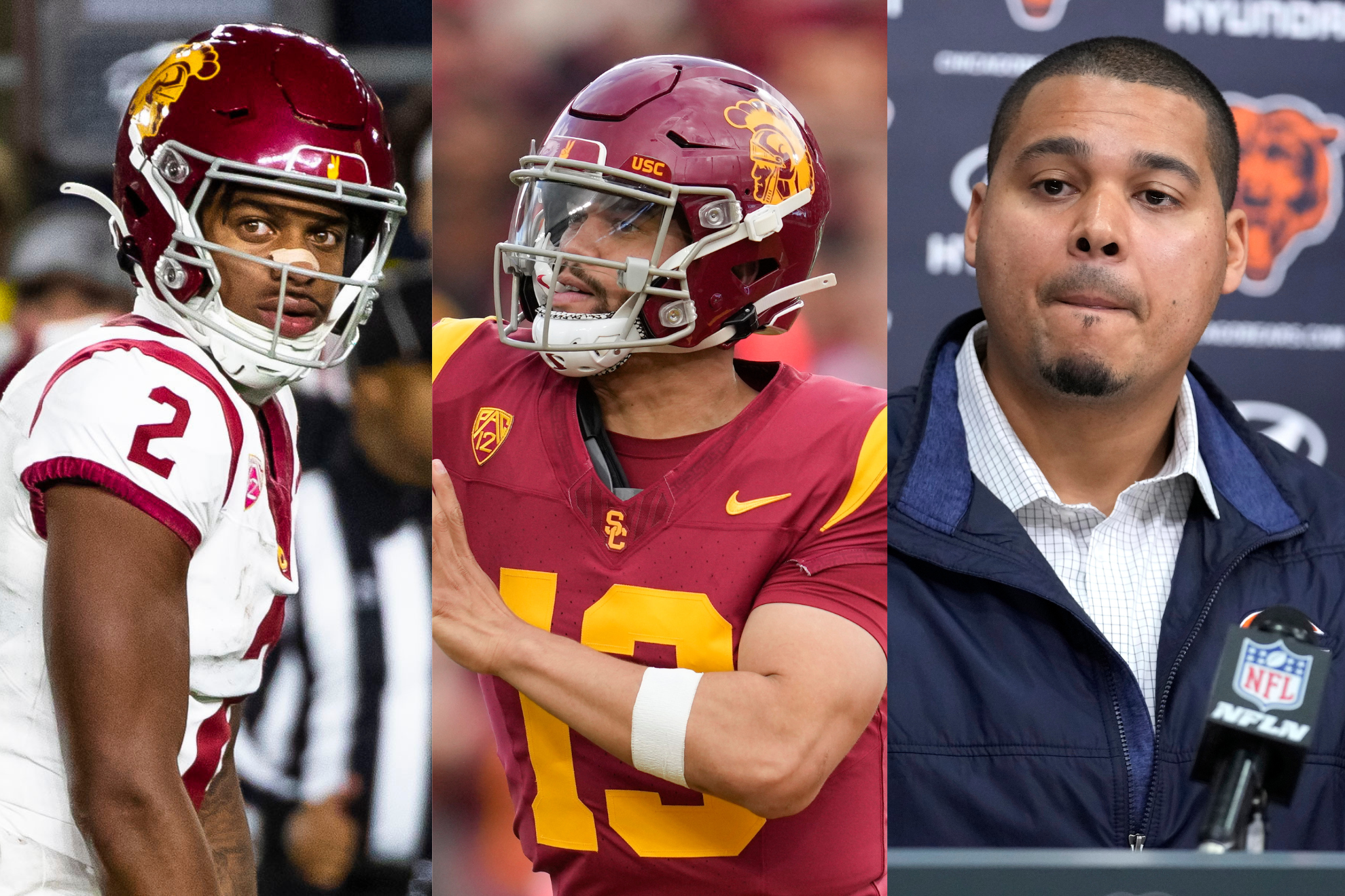 Brenden Rice (left), Caleb Williams (center) and Ryan Poles (right).