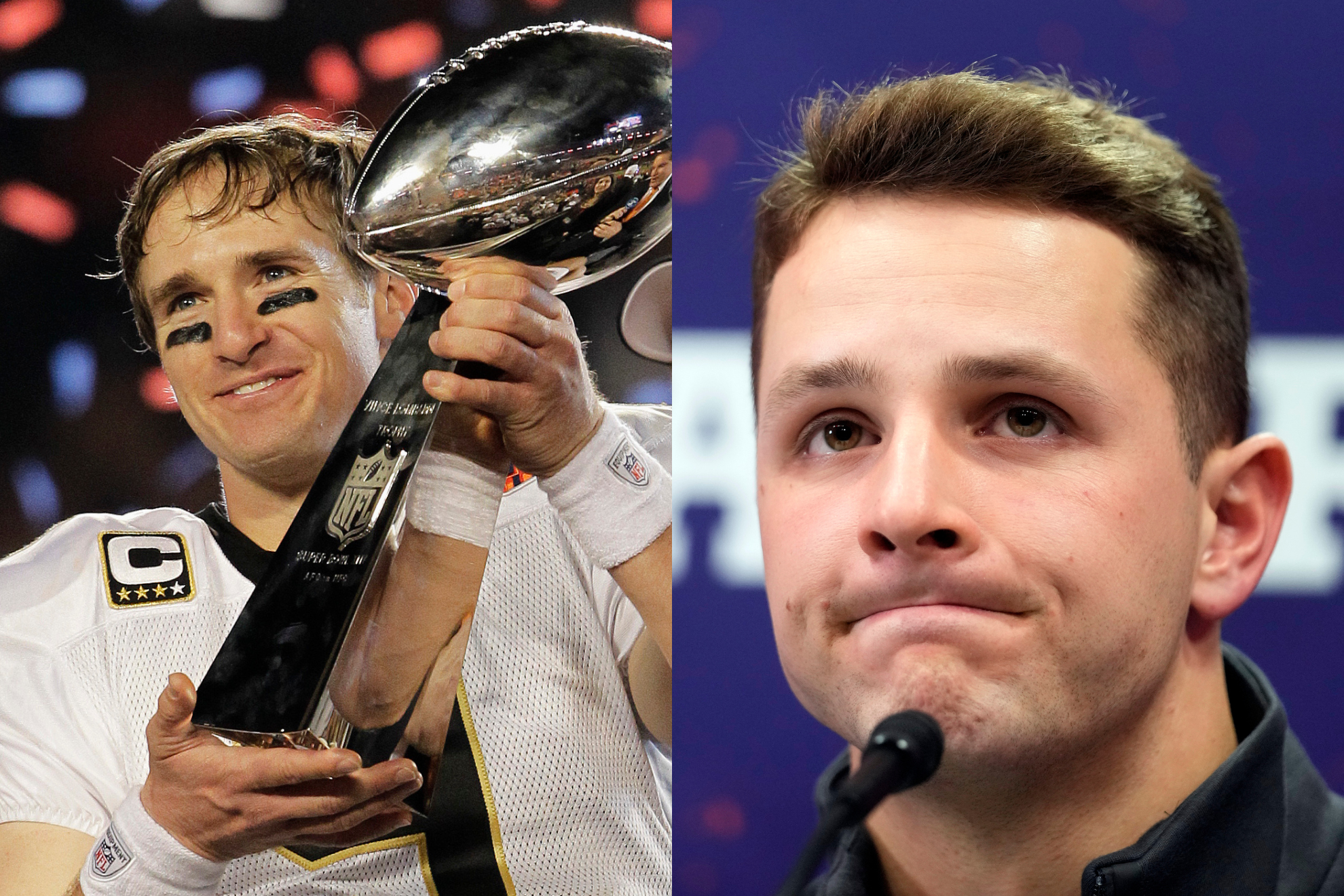 Purdy (right) can equal Brees (left) as a one-time Super Bowl winner on Sunday.