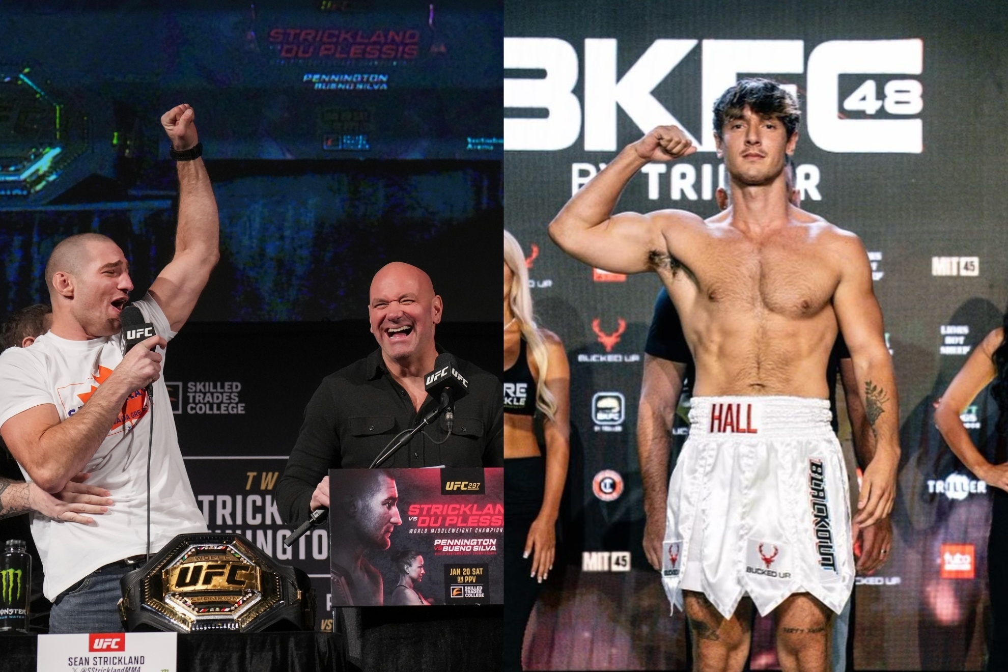 Mashup image of Sean Strickland and Bryce Hall