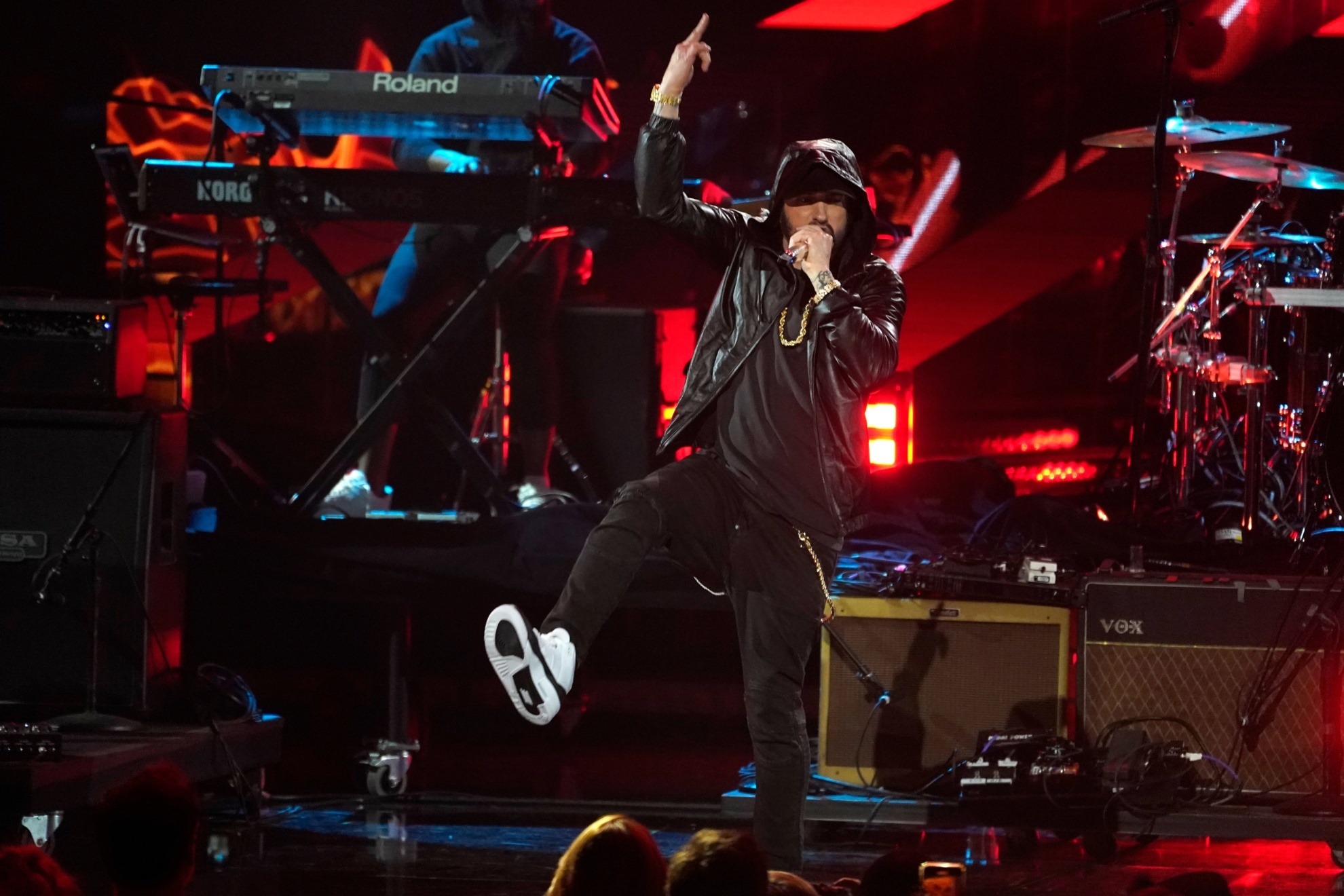 Inductee Eminem performs during the Rock & Roll Hall of Fame Induction Ceremony on Saturday, Nov. 5, 2022, at the Microsoft Theater in Los Angeles. (AP Photo/Chris Pizzello)
