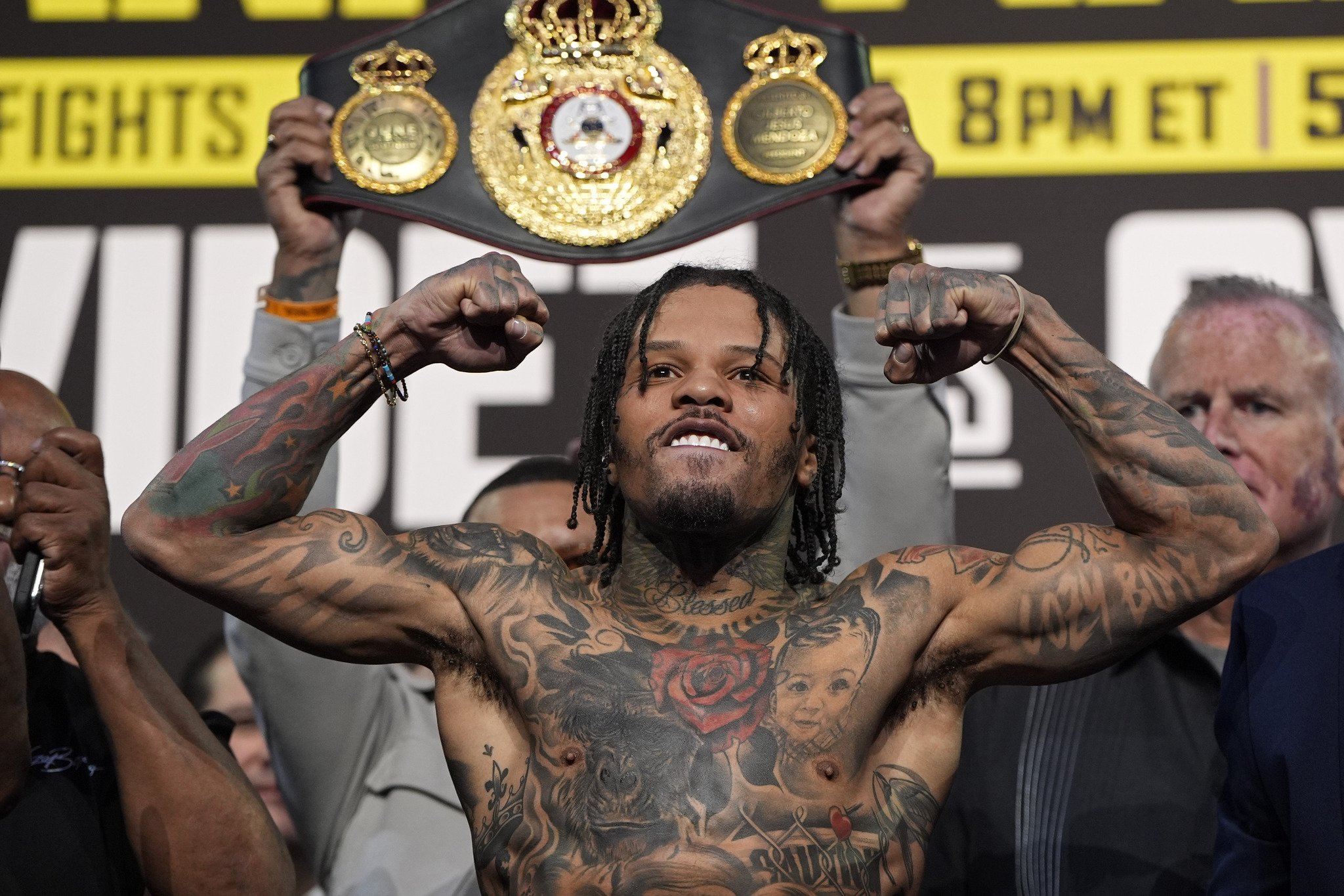 lt;HIT gt;Gervonta lt;/HIT gt;  lt;HIT gt;Davis lt;/HIT gt; poses on the scale during a weigh-in Friday, June 14, 2024, in Las Vegas.  lt;HIT gt;Davis lt;/HIT gt; is scheduled to fight Frank Martin in a WBA lightweight championship fight Saturday in Las Vegas. (AP Photo/John Locher)