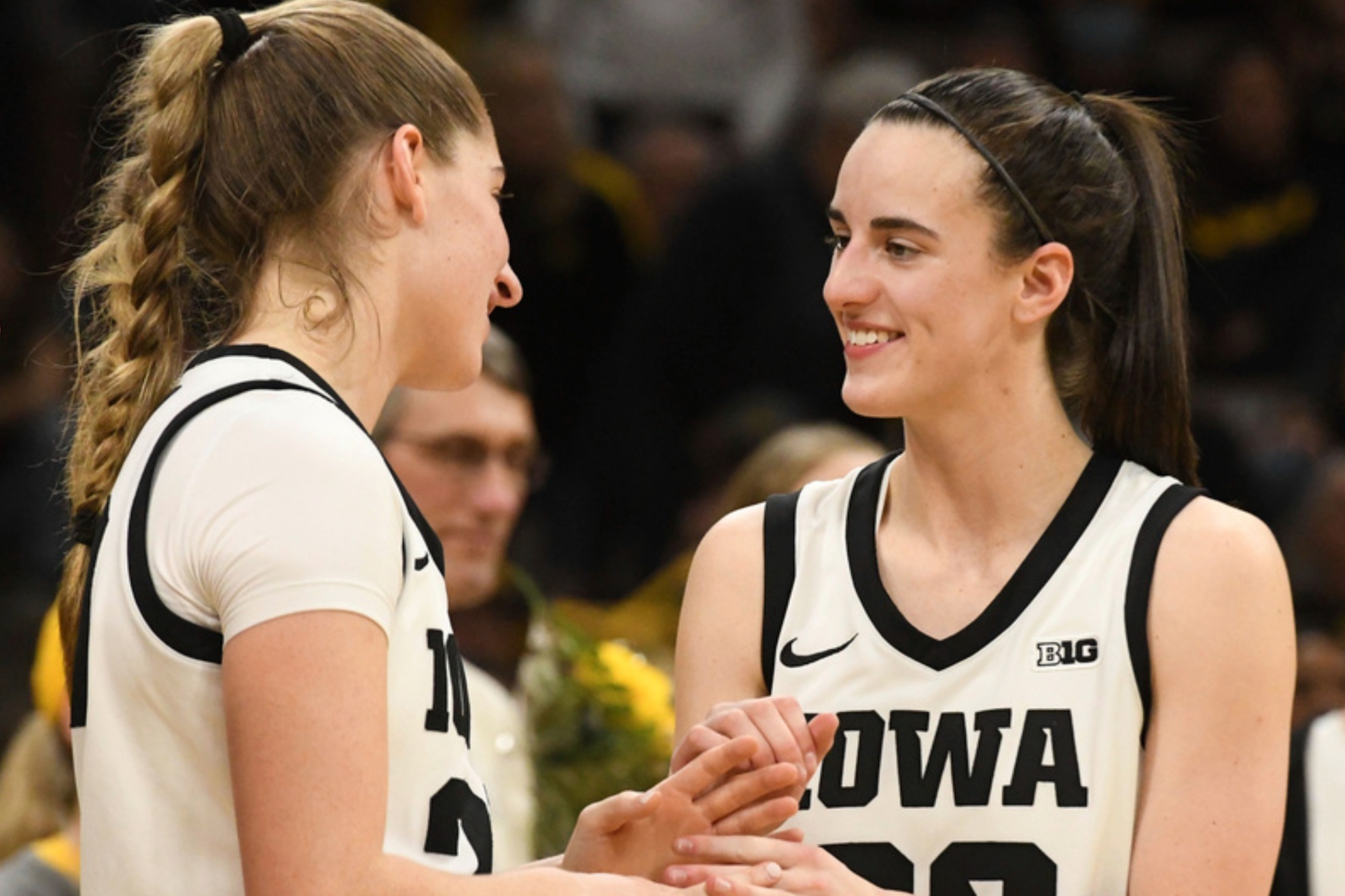 Kate Martin and Caitlin Clark on the Iowa Hawkeyes Womens Basketball team