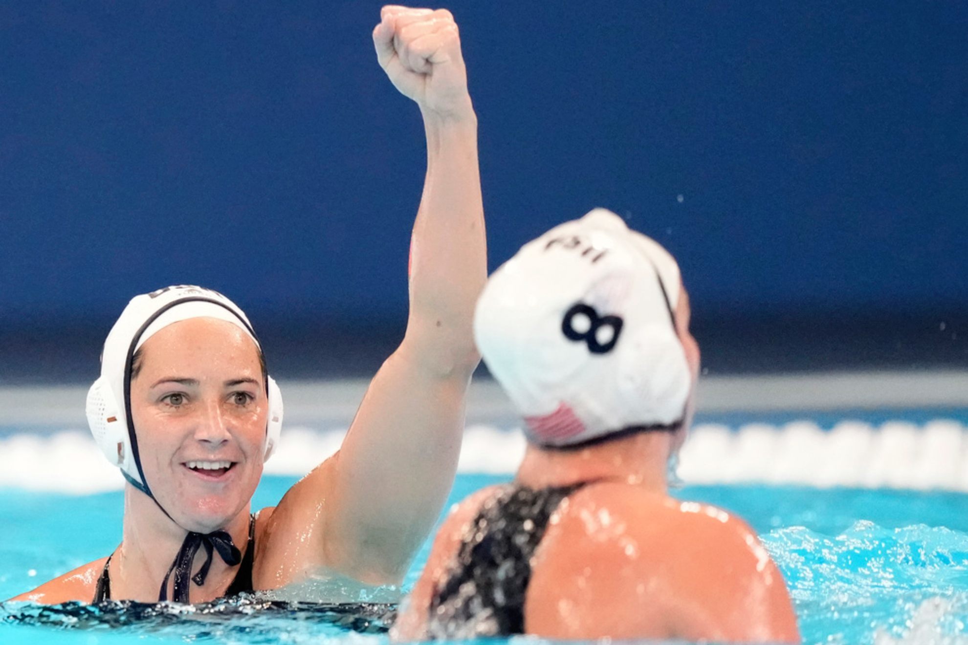 Maggie Steffens of the United States celebrates after scoring during the womens water polo /
