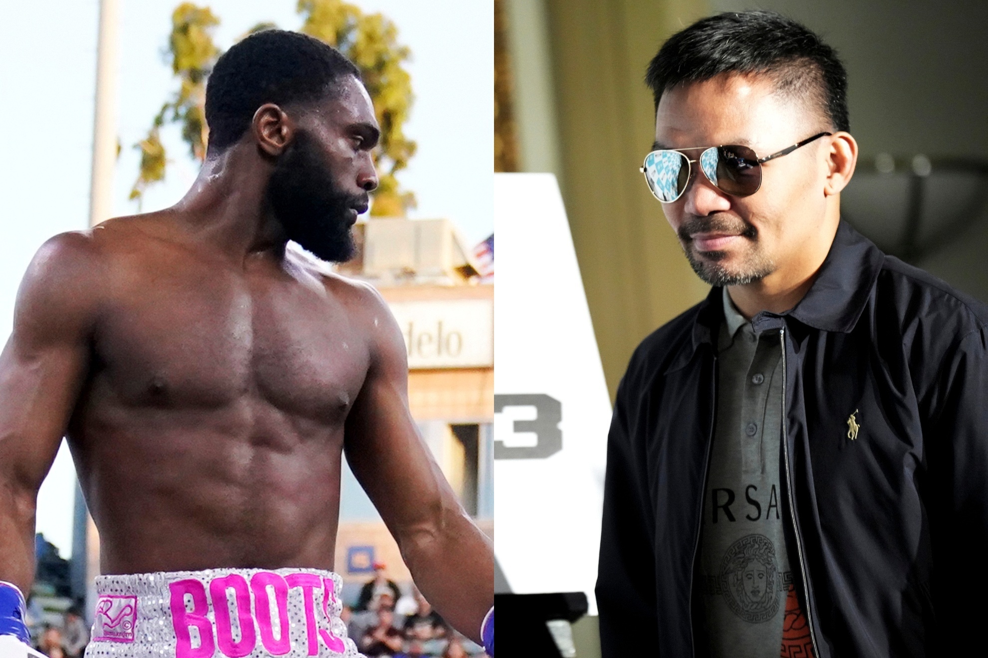 Jaron Ennis (left) and Manny Pacquiao (right).