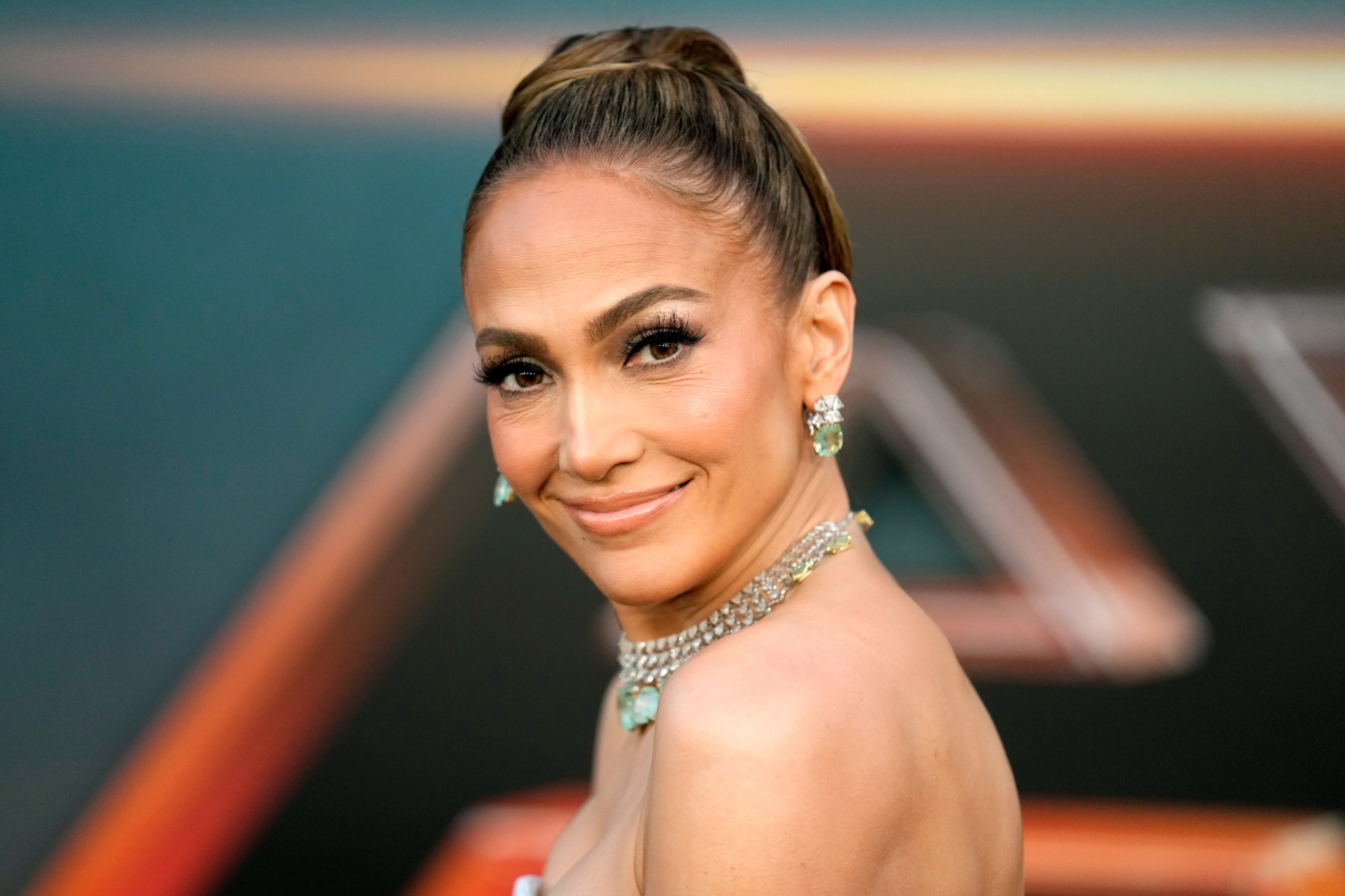 Jennifer Lopez, a cast member in Atlas, poses at the premiere of the Netflix film at the Egyptian Theatre, Monday, May 20, 2024, in Los Angeles. (AP Photo/Chris Pizzello)