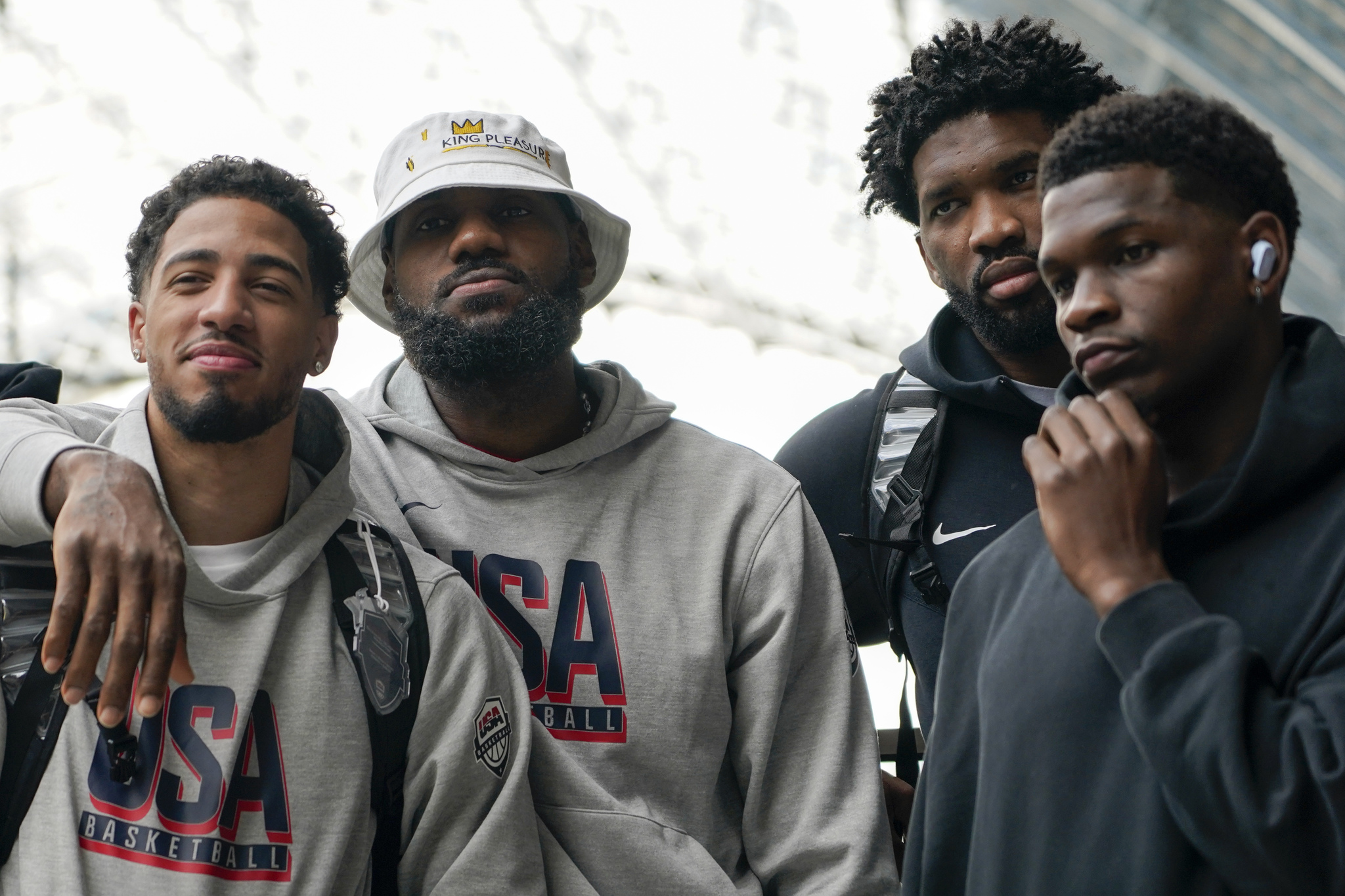 The United States Mens National Basketball Team pose for photographs at St Pancras Station with teammates