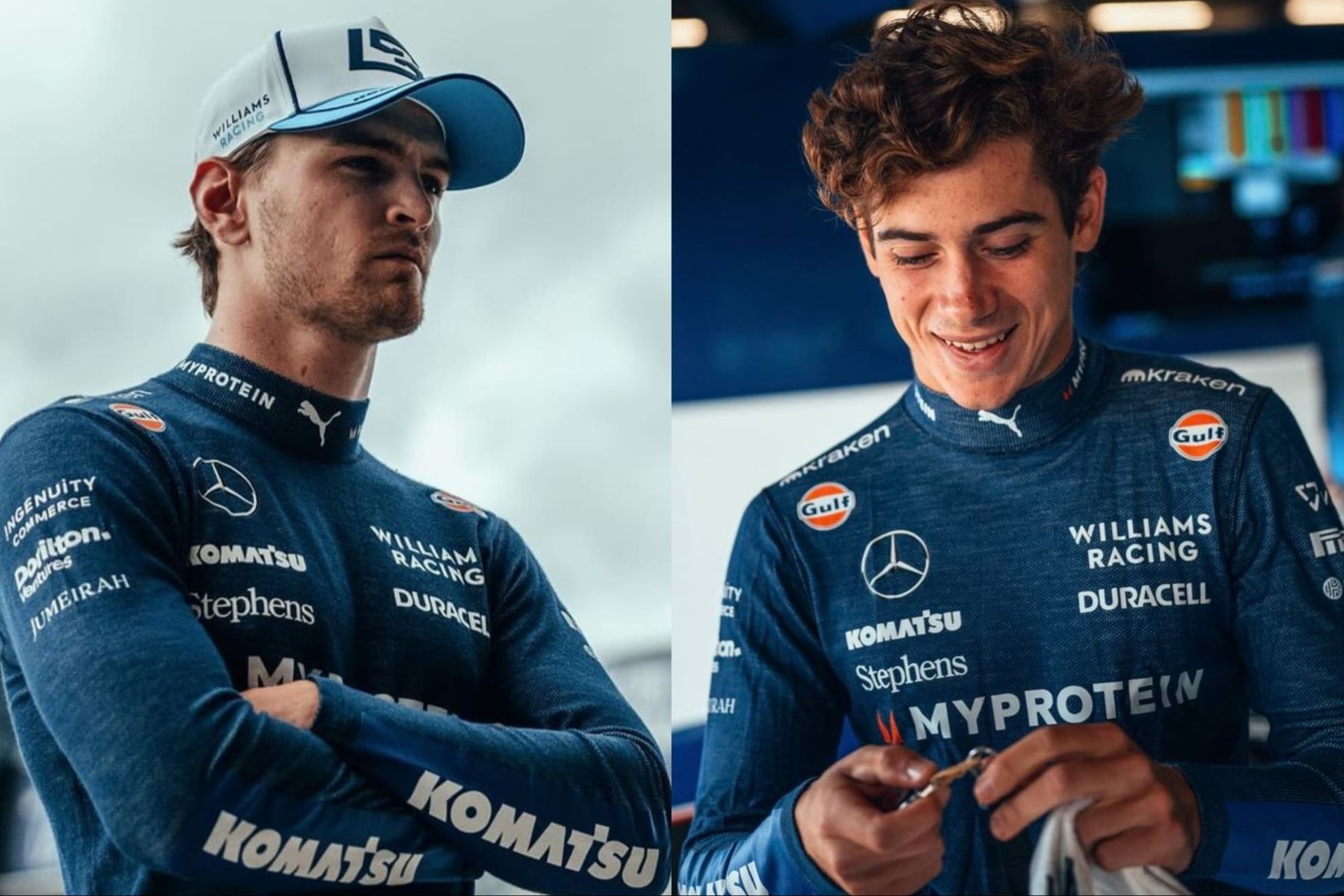 Former Williams team driver, Logan Sargeant, and his replacement, Franco Colapinto.