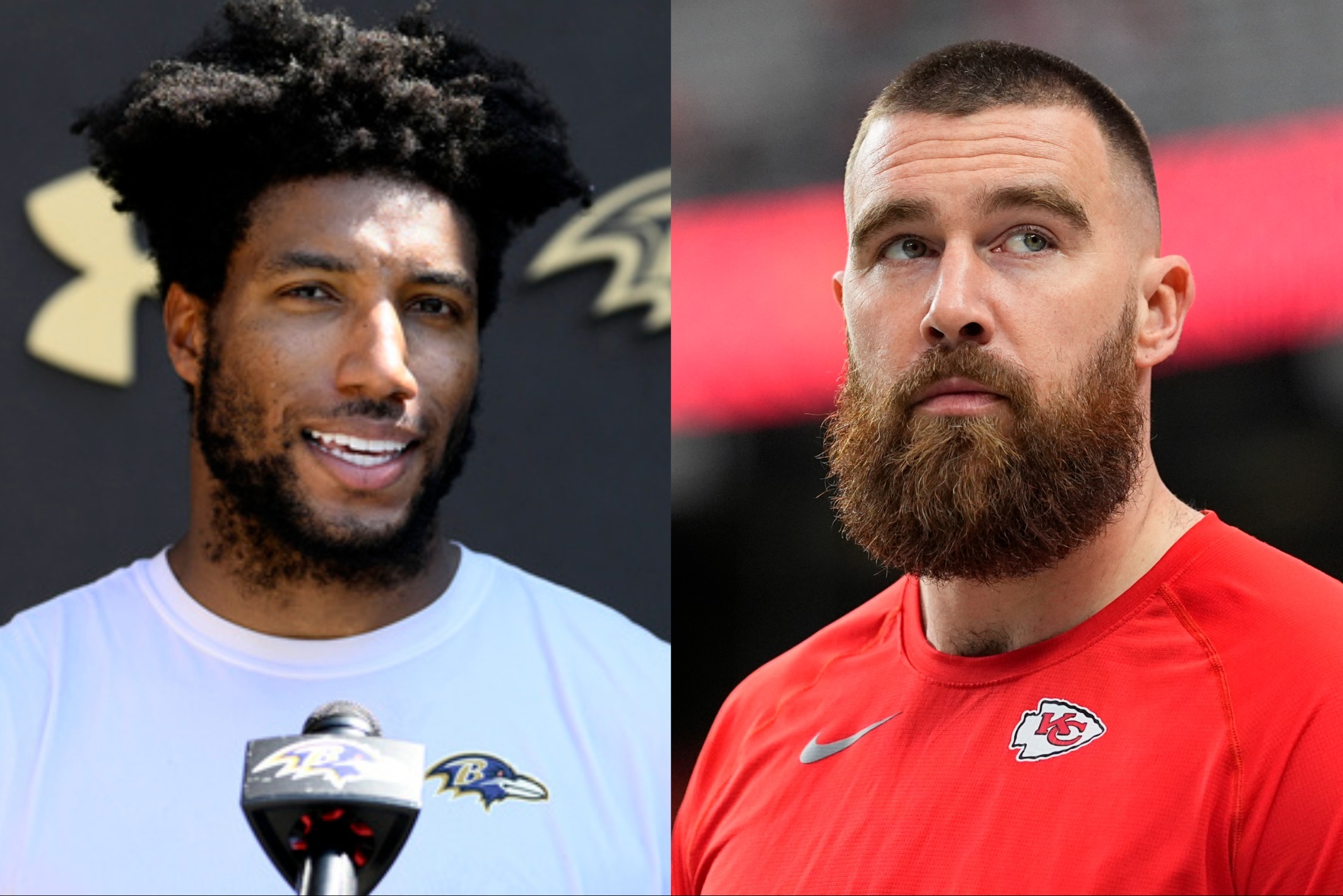 Ravens cornerback Marlon Humphrey and Chiefs tight end Travis Kelce.
