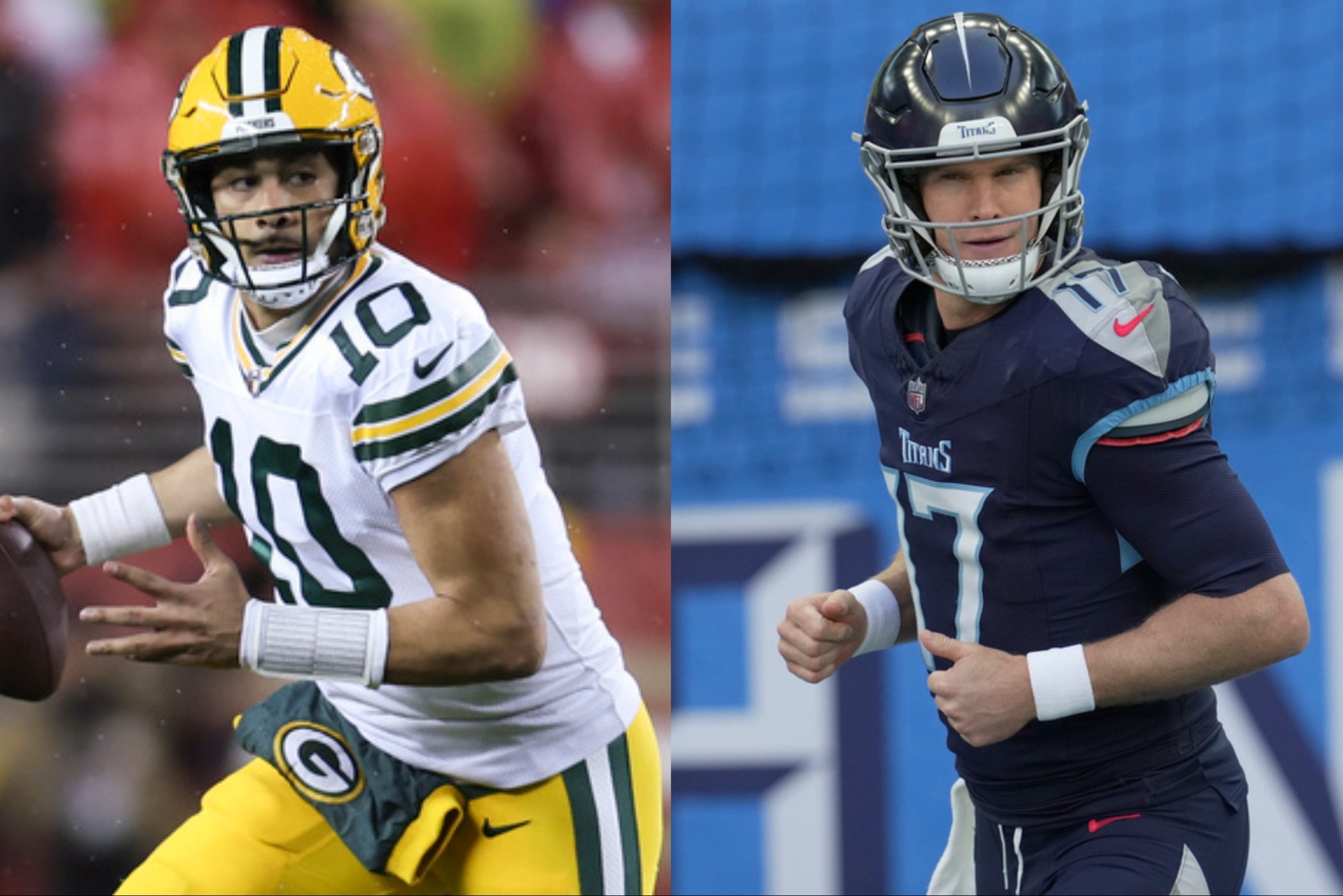 Packers quarterback Jordan Love and former Titans star Ryan Tannehill.