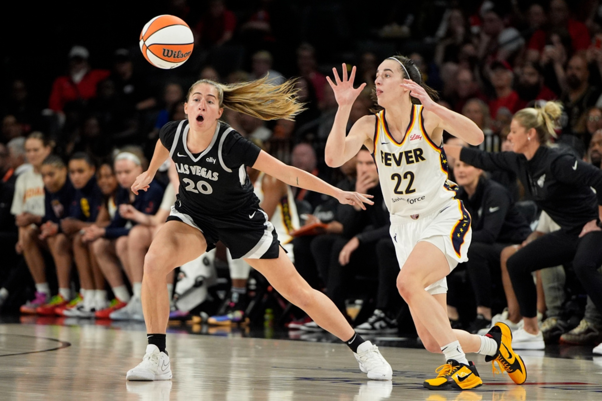 Kate Martin (L) and Caitlin Clark have already faced off twice this season.