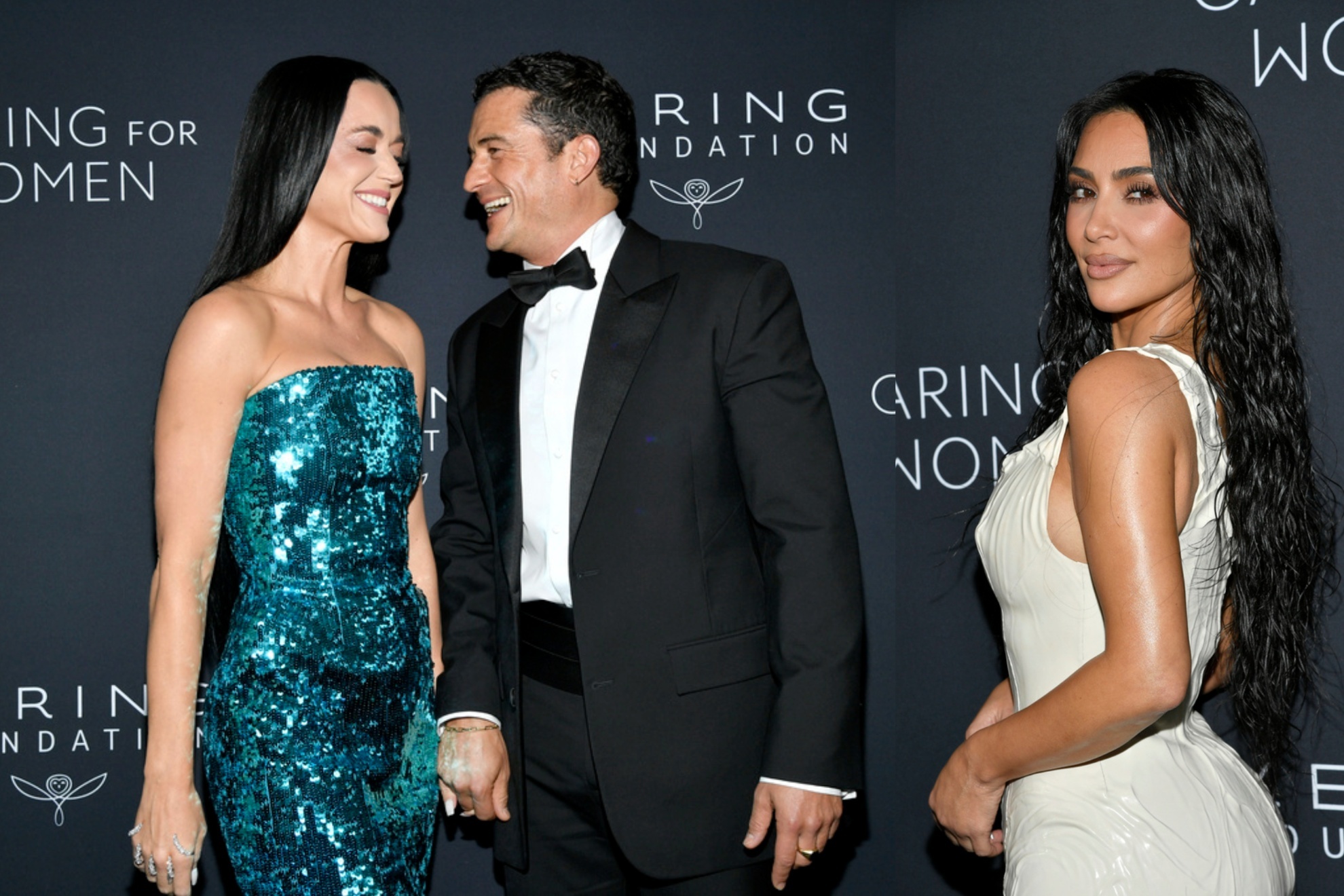 Hilarious moment caught as Orlando Bloom sneaks a peek at Kim Kardashian with Katy Perry by his side.