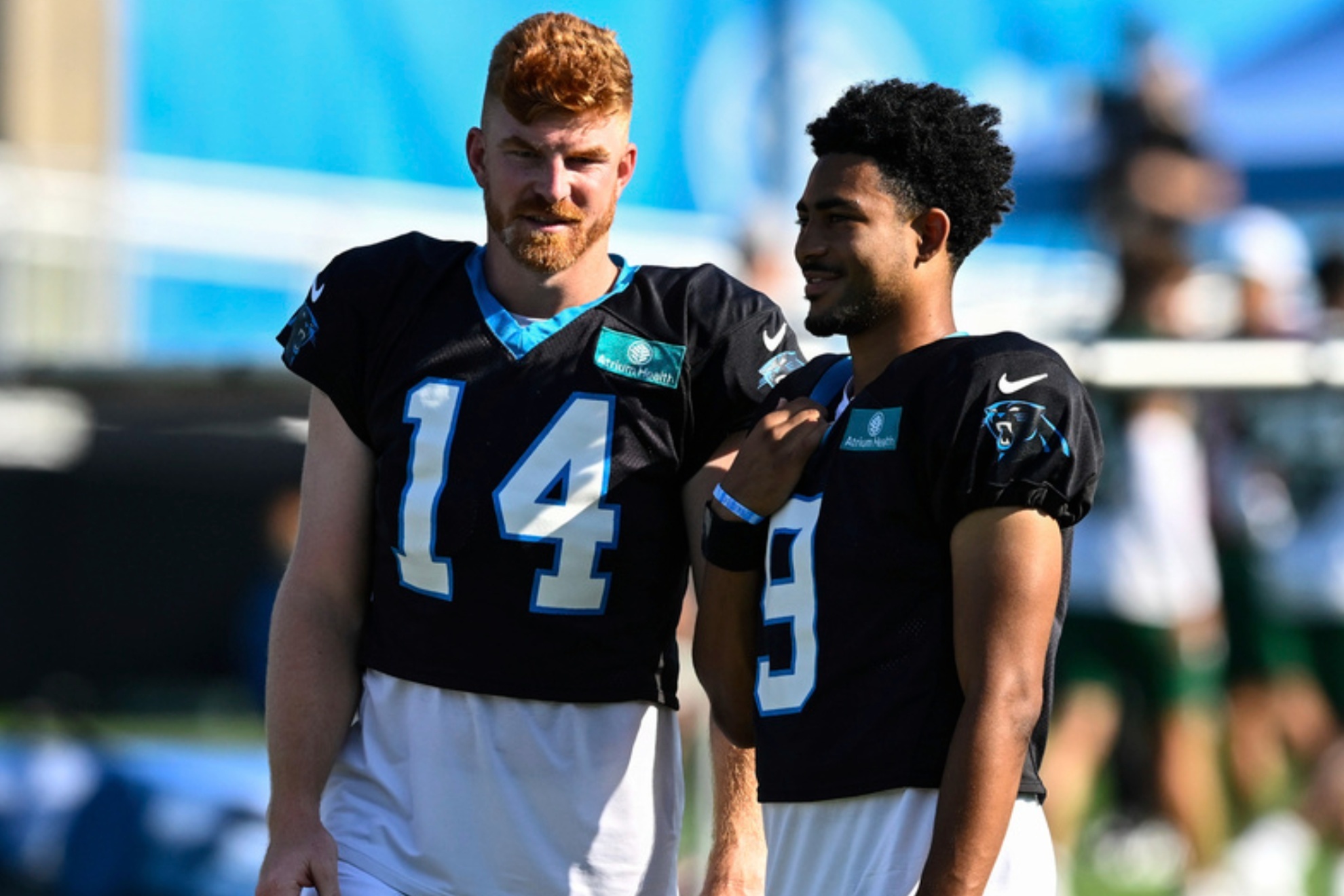 Andy Dalton and Bryce Young during a recent Carolina Panthers practice