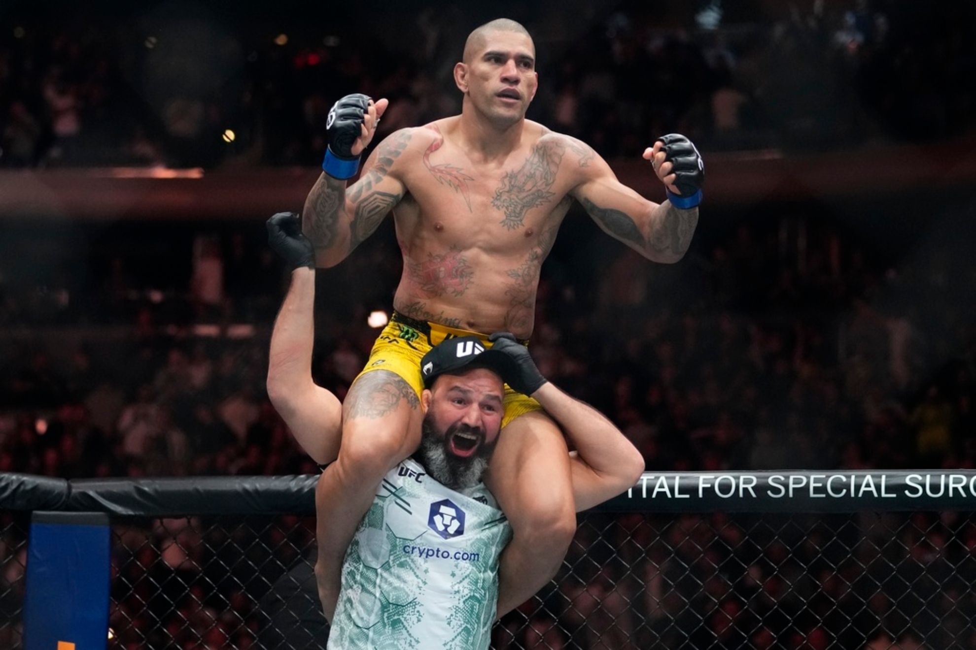 Alex Pereira celebrates one of his UFC wins.