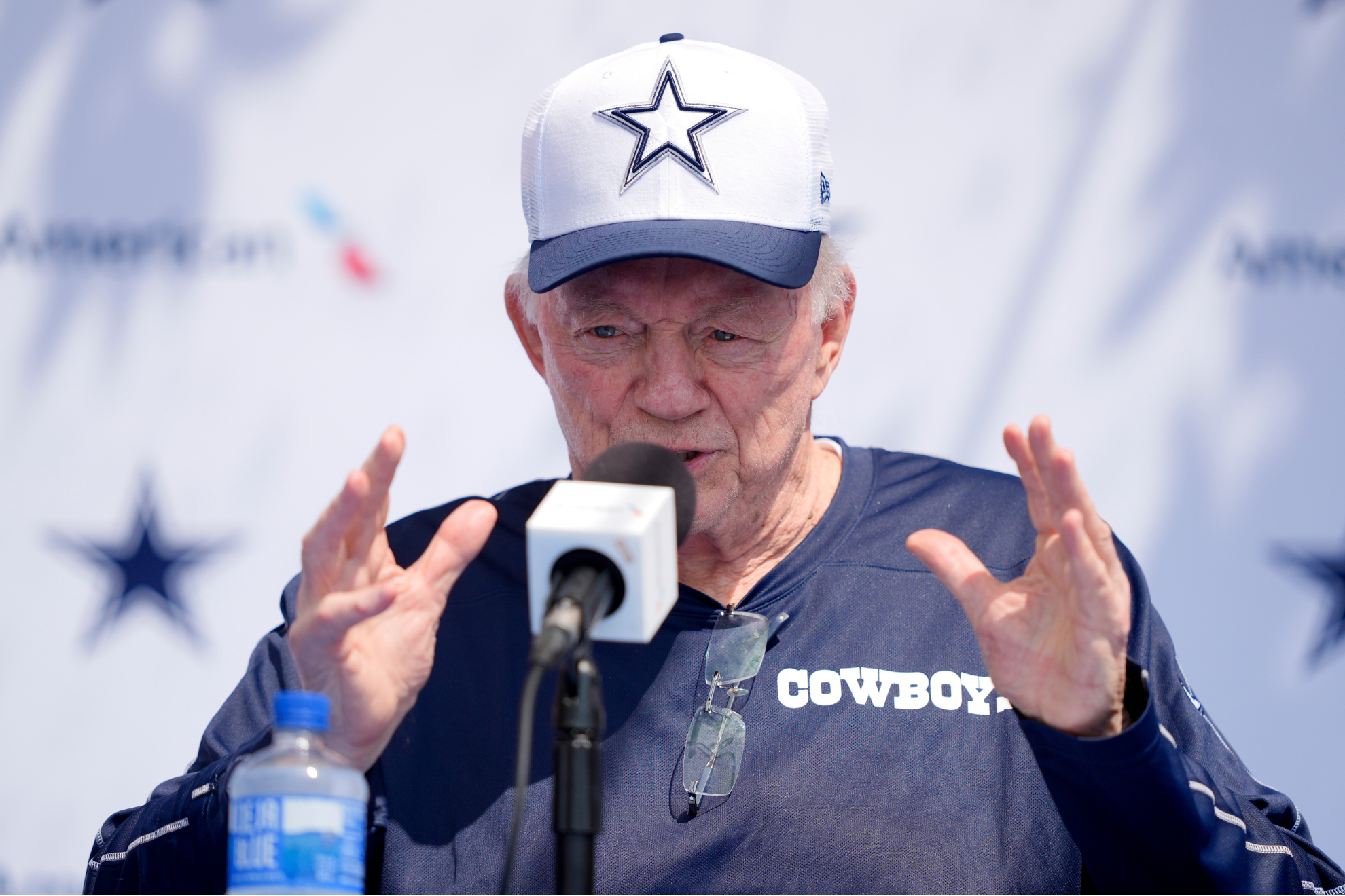Dallas Cowboys owner Jerry Jones speaks to the media.