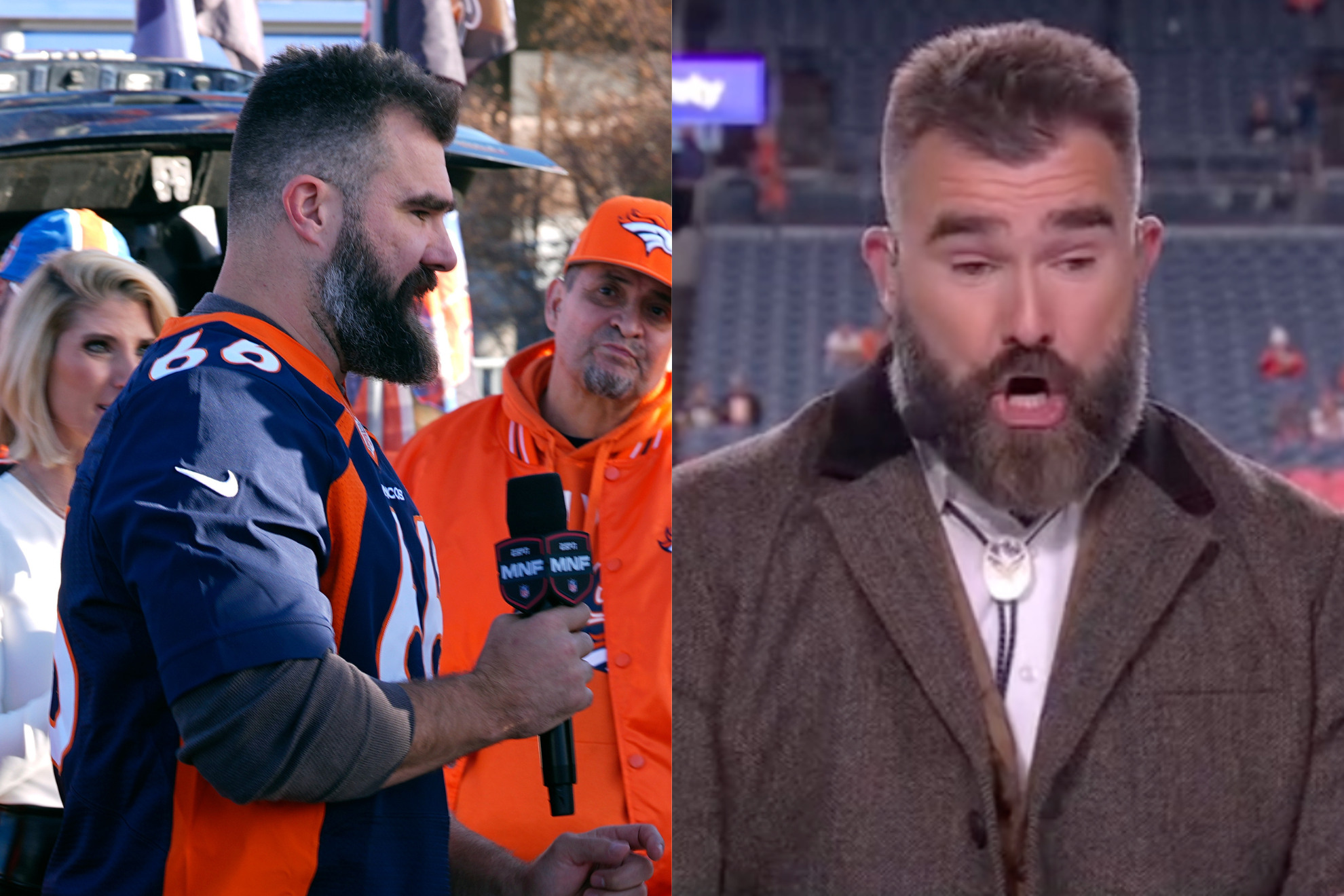 Jason Kelce working for ESPN during Monday Night Football.