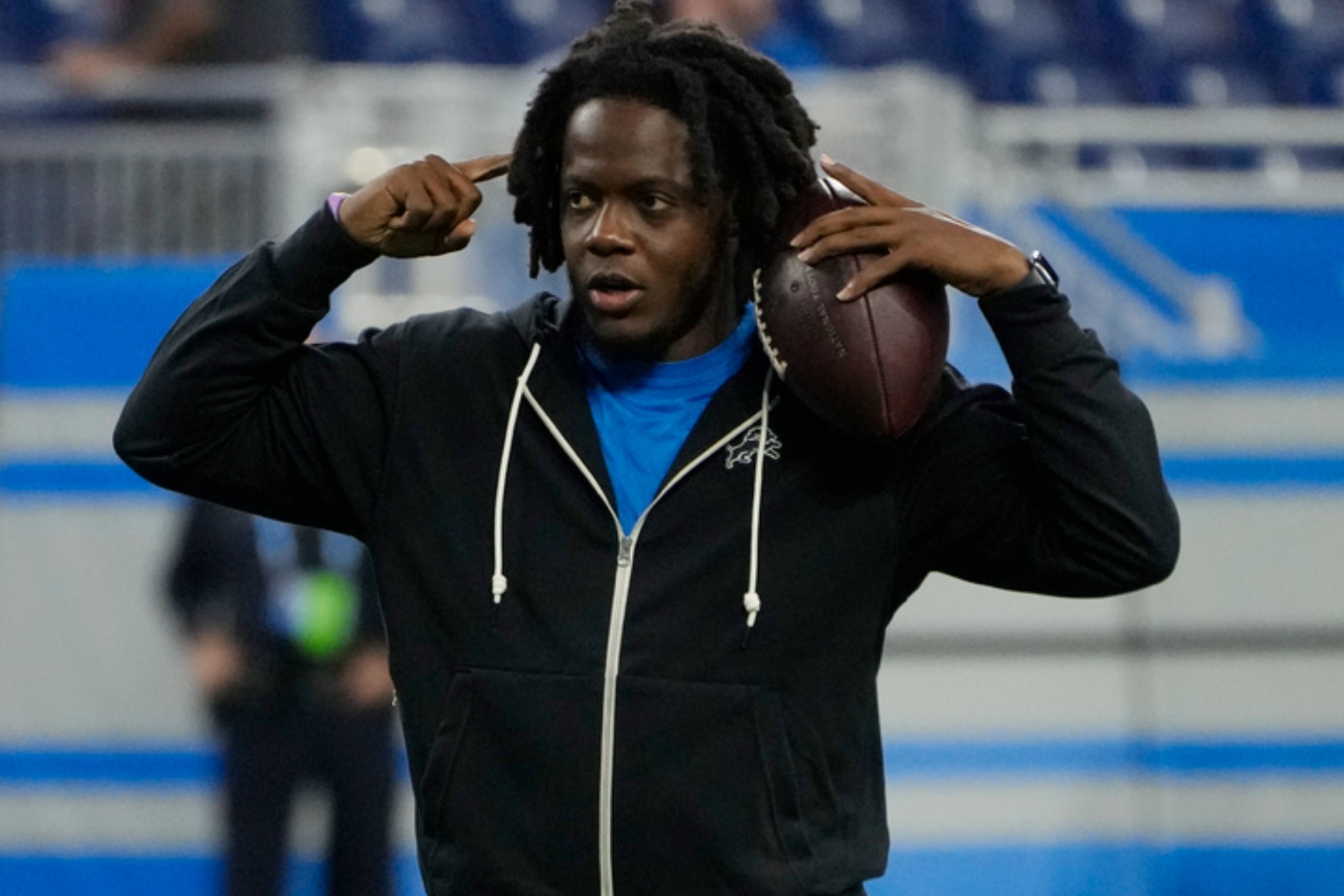 Quarterback Teddy Bridgewater before a preseason game between the Lions and Giants on Friday, Aug. 11, 2023
