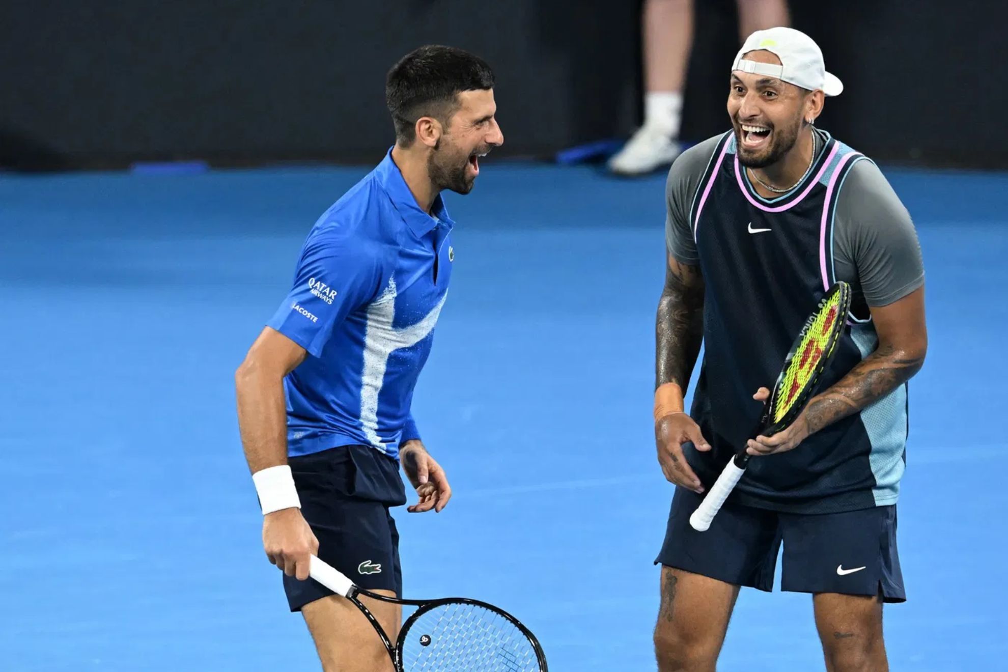 Nick Kyrgios and Novak Djokovic teammates in doubles for a win in Australia